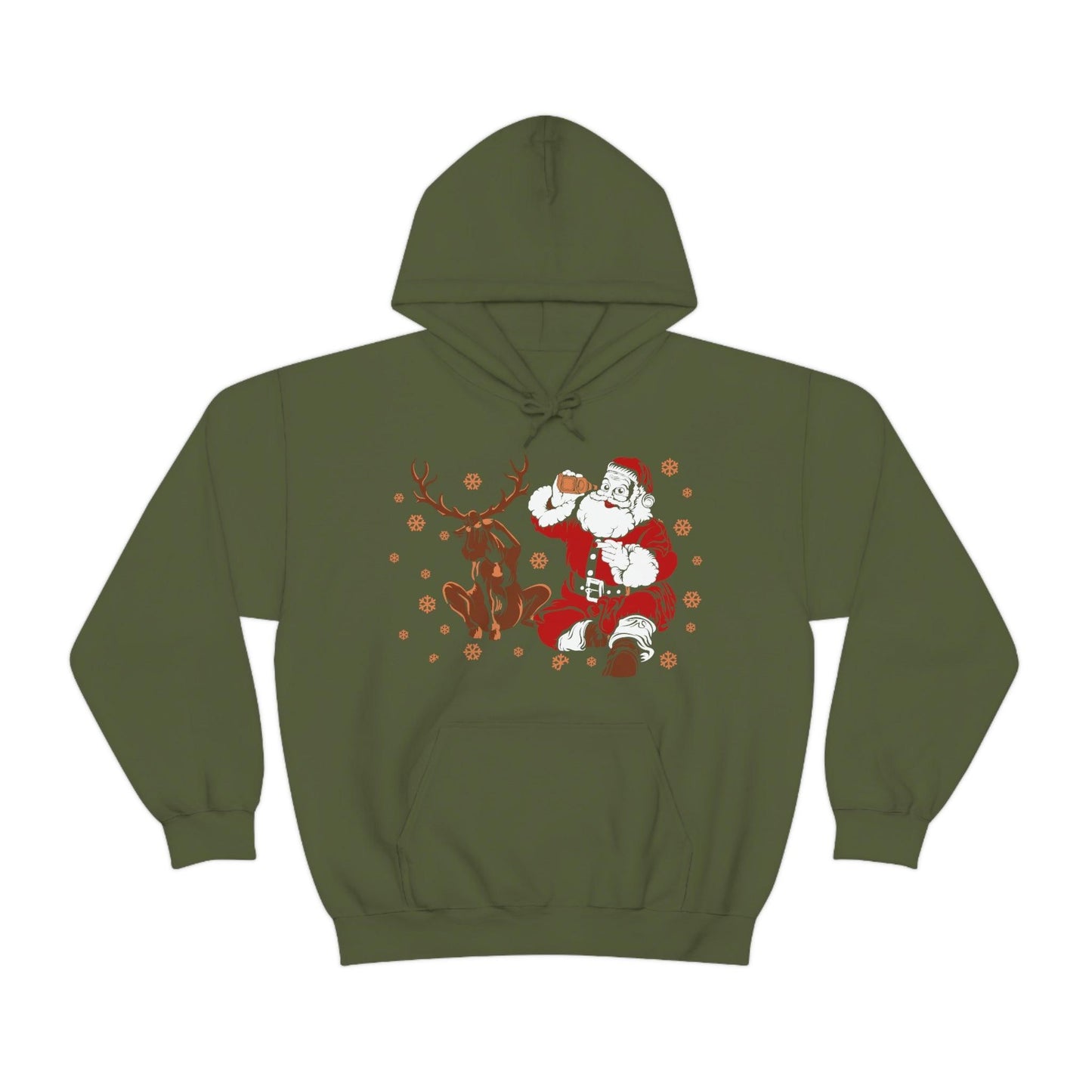 Santa and Reindeer Hooded Sweatshirt Christmas Shirt Funny Christmas Sweatshirt Christmas Gifts Santa Drinking Beer