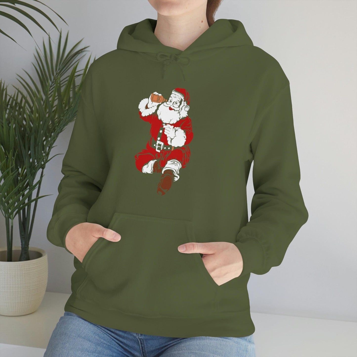Santa drinking beer funny Hooded Sweatshirt, - Giftsmojo