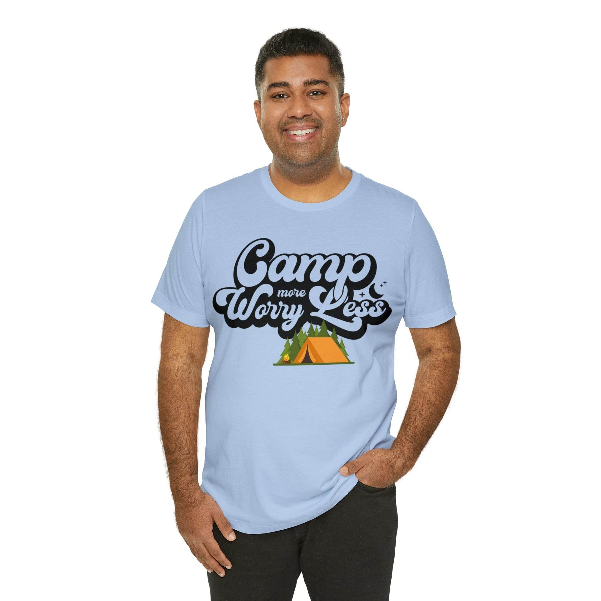 Camp More Worry Less Shirt, Outdoor adventure clothing, Nature-inspired shirts, Outdoor enthusiasts gift, Adventure-themed attire - Giftsmojo