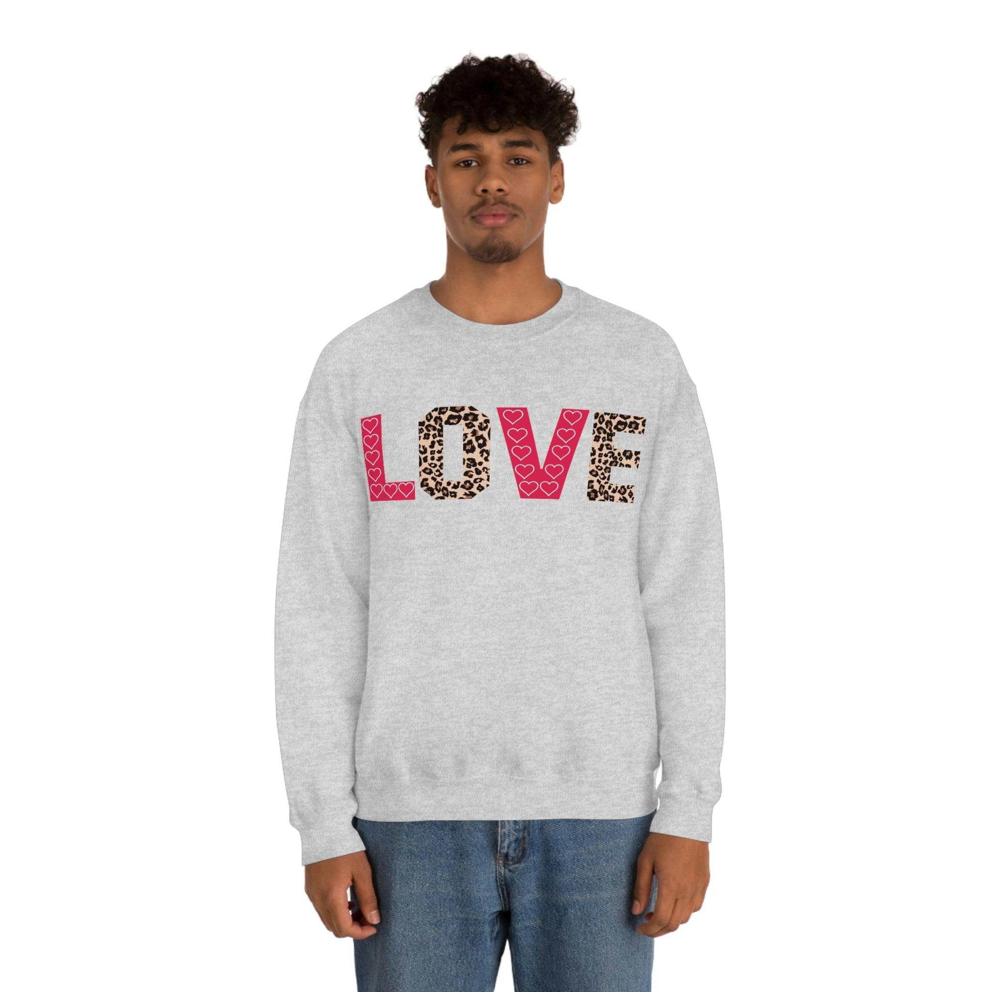 Love Sweatshirt with partial leopard print - Giftsmojo