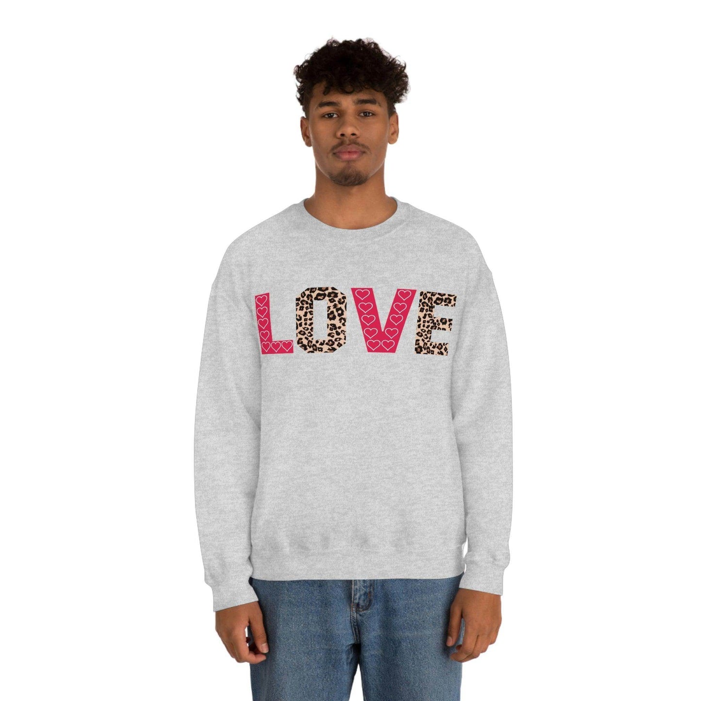 Love Sweatshirt with partial leopard print - Giftsmojo