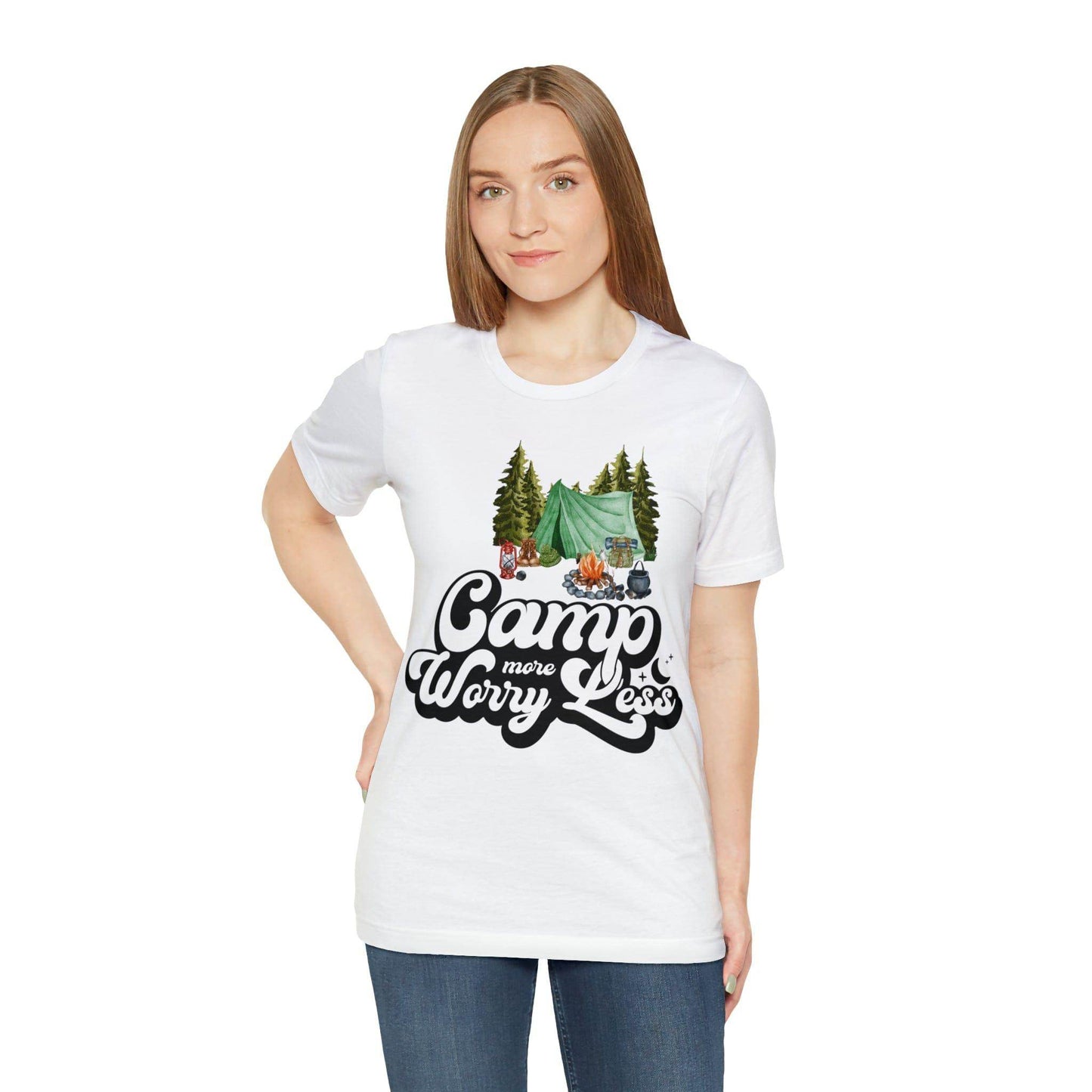 Camp More Worry Less Shirt, Outdoor adventure clothing, Nature-inspired shirts, Hiking apparel, Outdoor enthusiasts gift, Adventure-themed attire - Giftsmojo