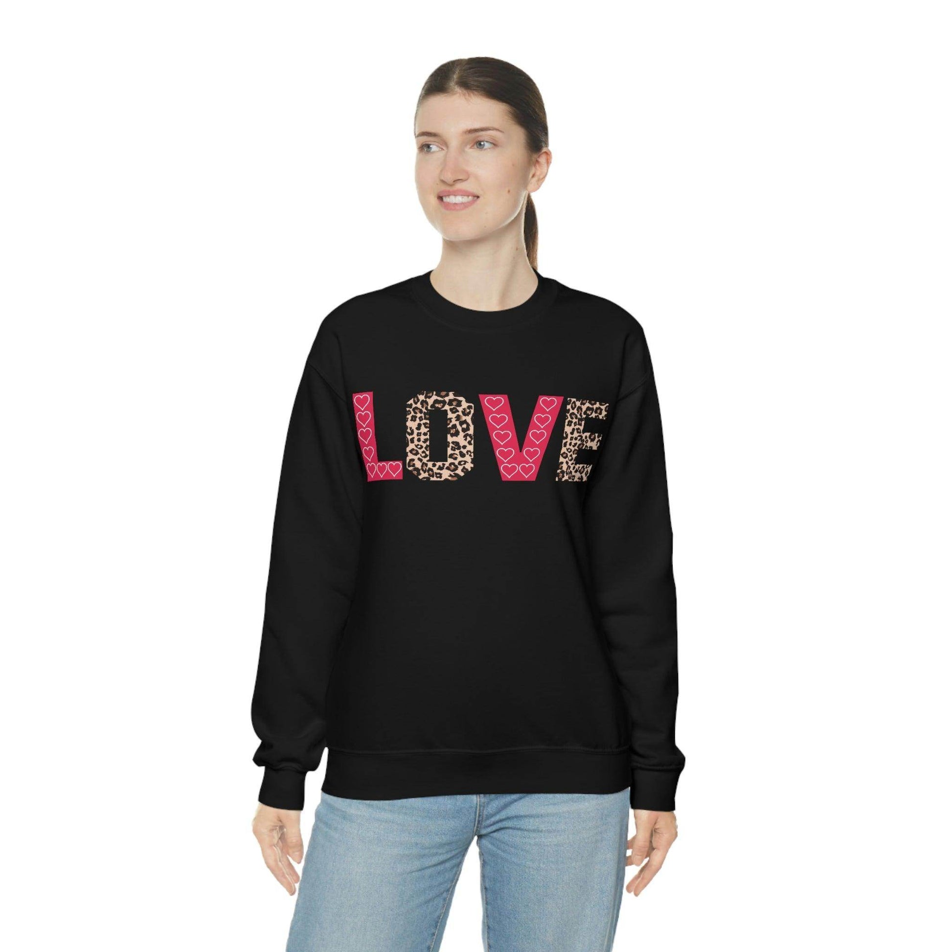 Love Sweatshirt with partial leopard print - Giftsmojo