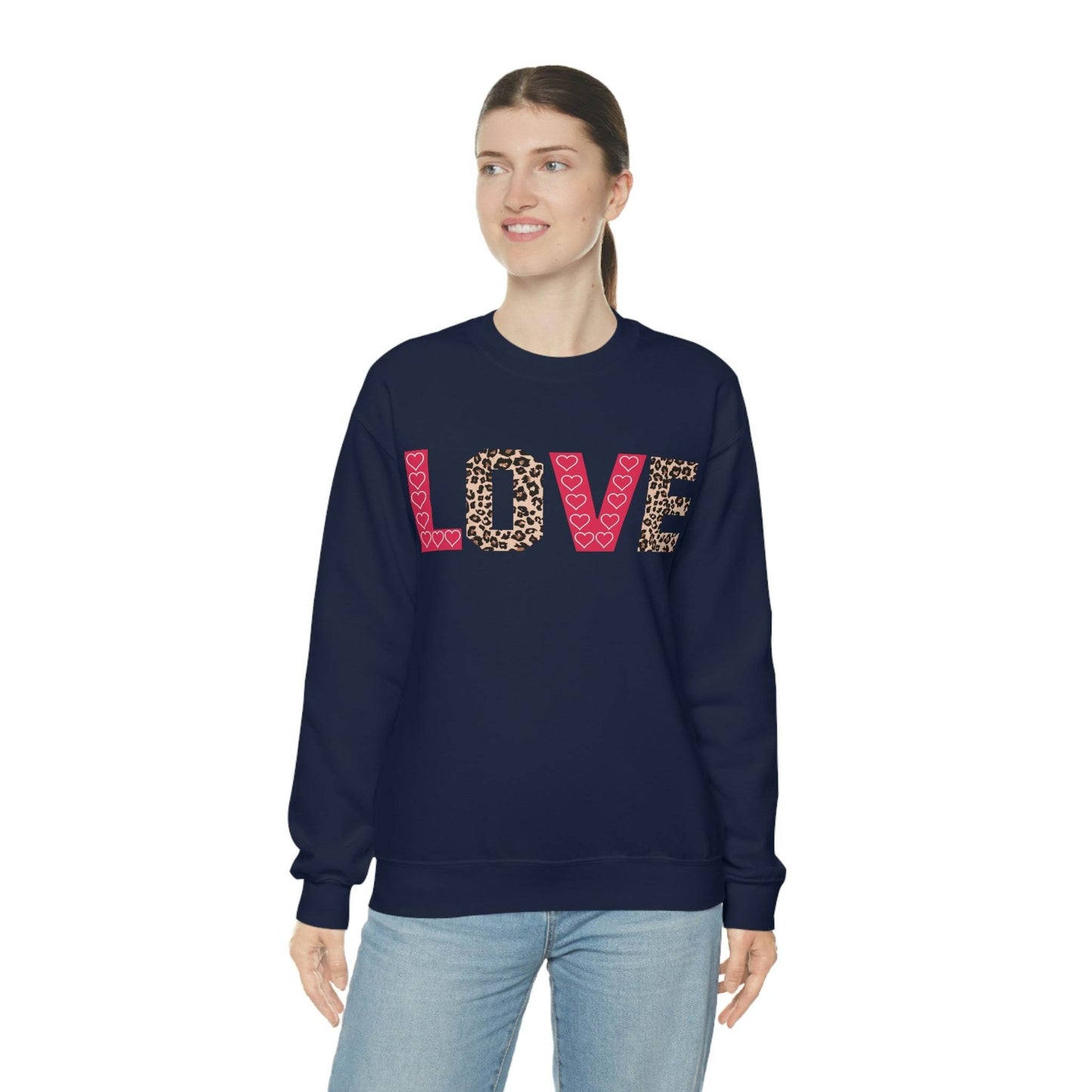 Love Sweatshirt with partial leopard print - Giftsmojo