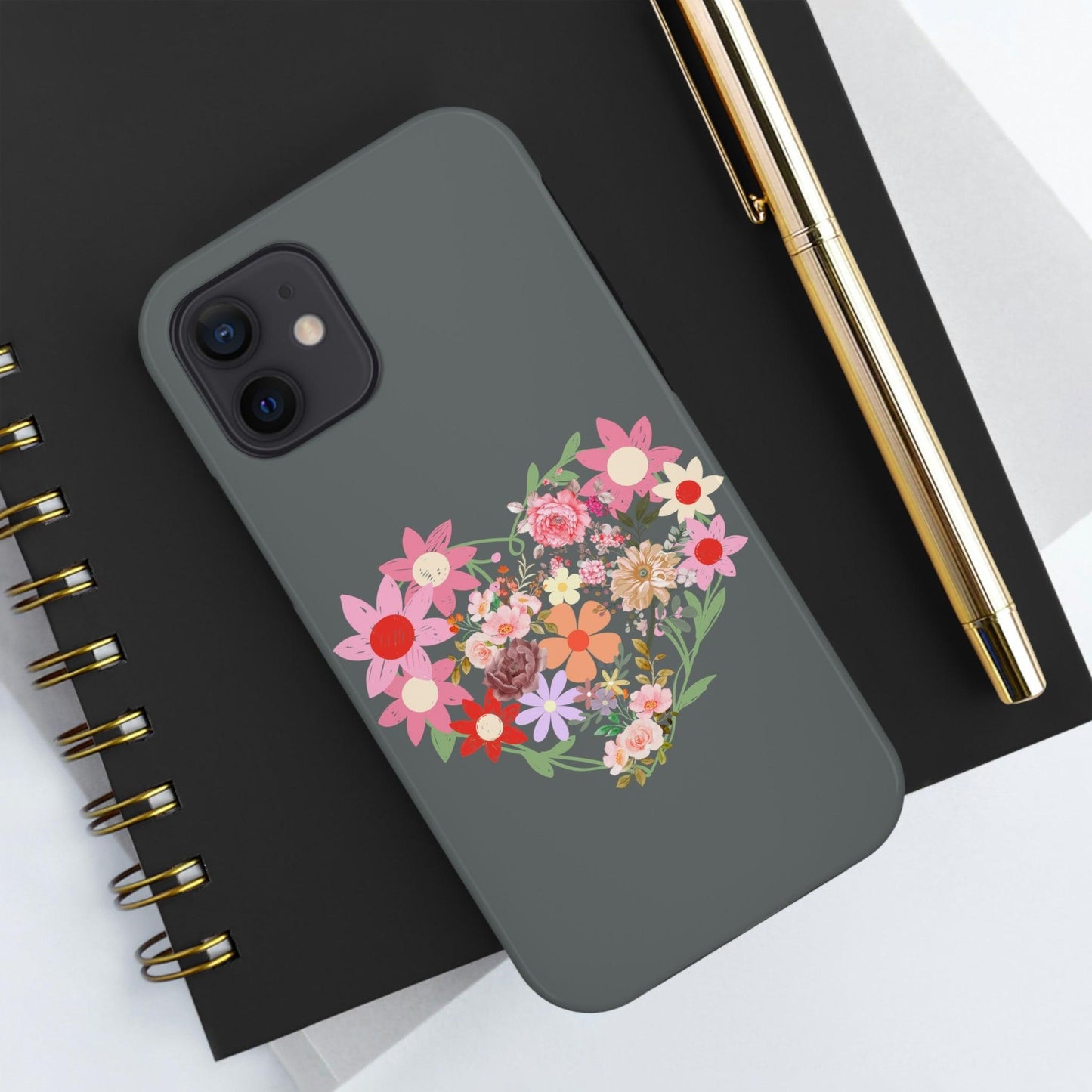 Floral Heart phone case, Tough Phone Cases, Mom Phone Case fit for iPhone 14 Pro, 13, 12, 11 Pro Max, Xr, Xs, 8+, 7, And Samsung S