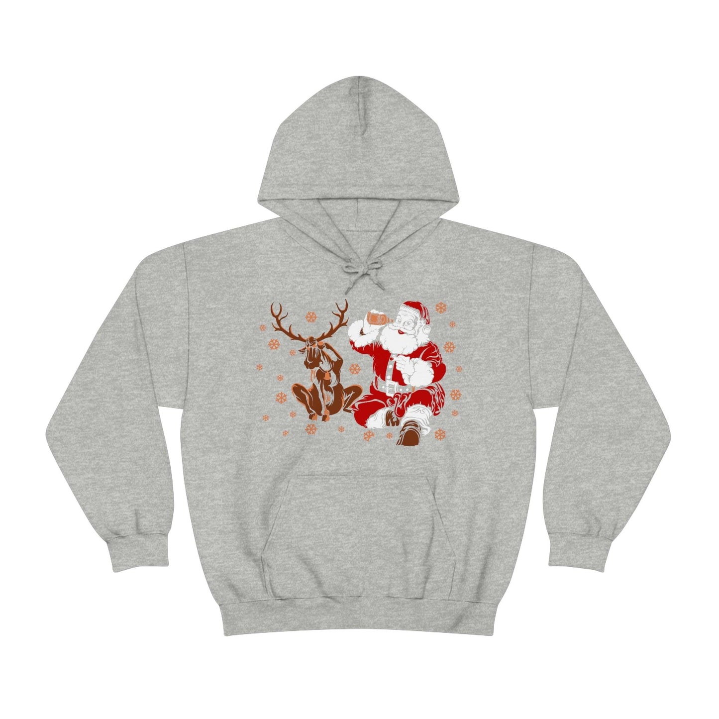 Santa and Reindeer Hooded Sweatshirt Christmas Shirt Funny Christmas Sweatshirt Christmas Gifts Santa Drinking Beer