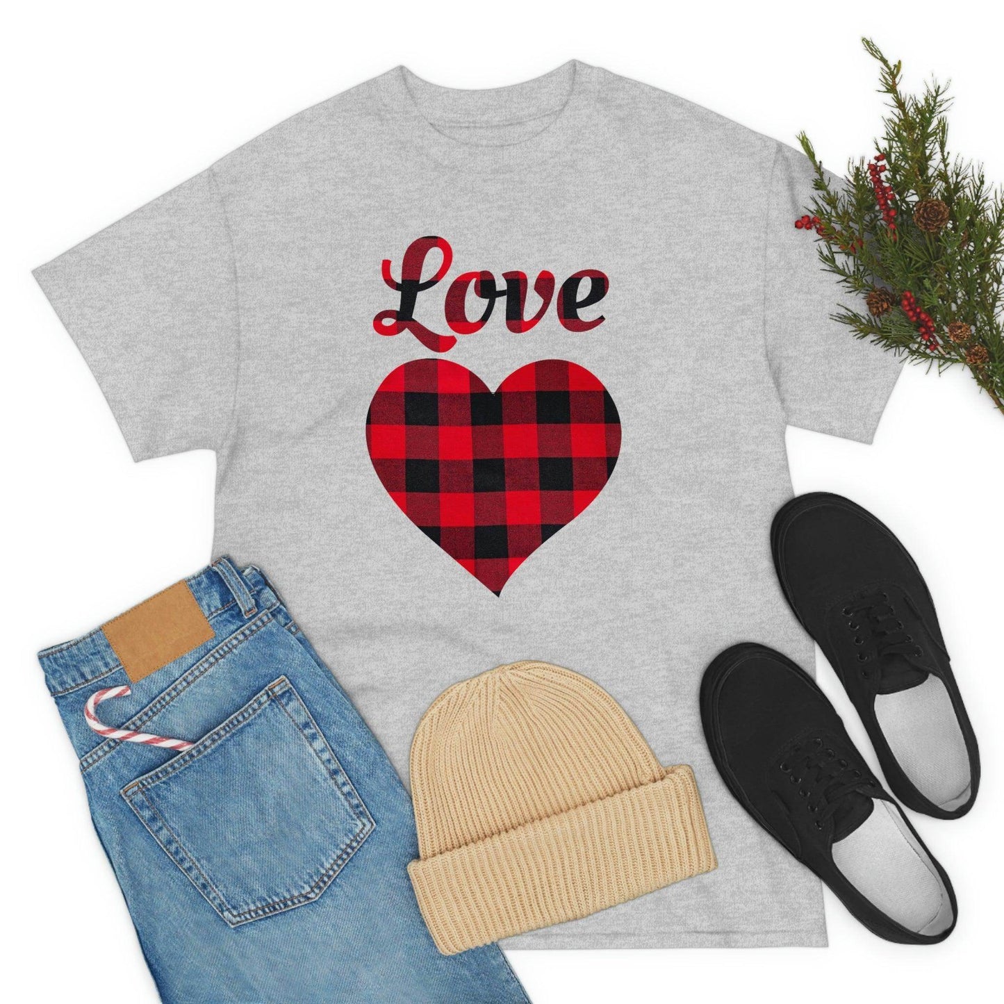 Plaid Love Heart Tee - Giftsmojo