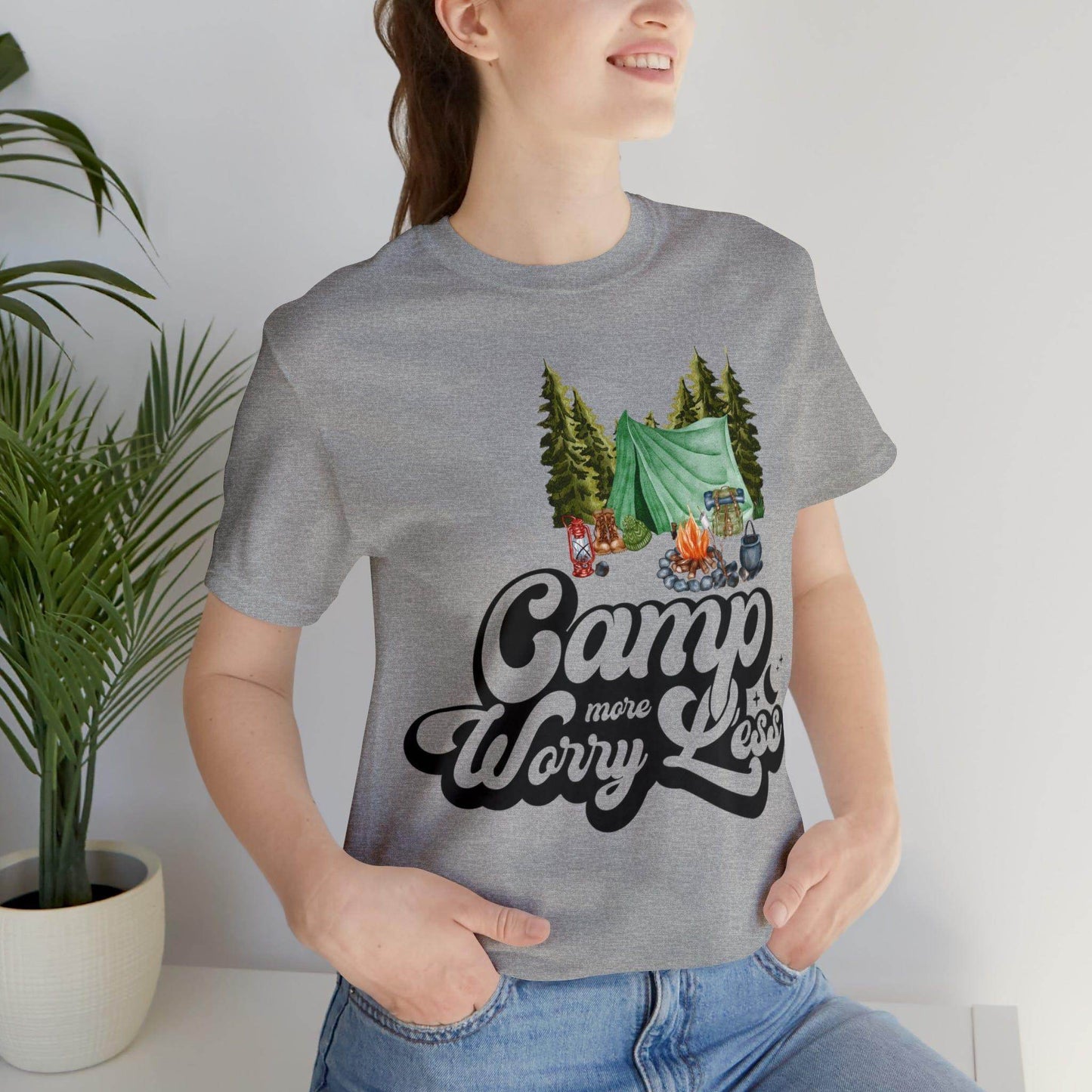 Camp More Worry Less Shirt, Outdoor adventure clothing, Nature-inspired shirts, Hiking apparel, Outdoor enthusiasts gift, Adventure-themed attire - Giftsmojo