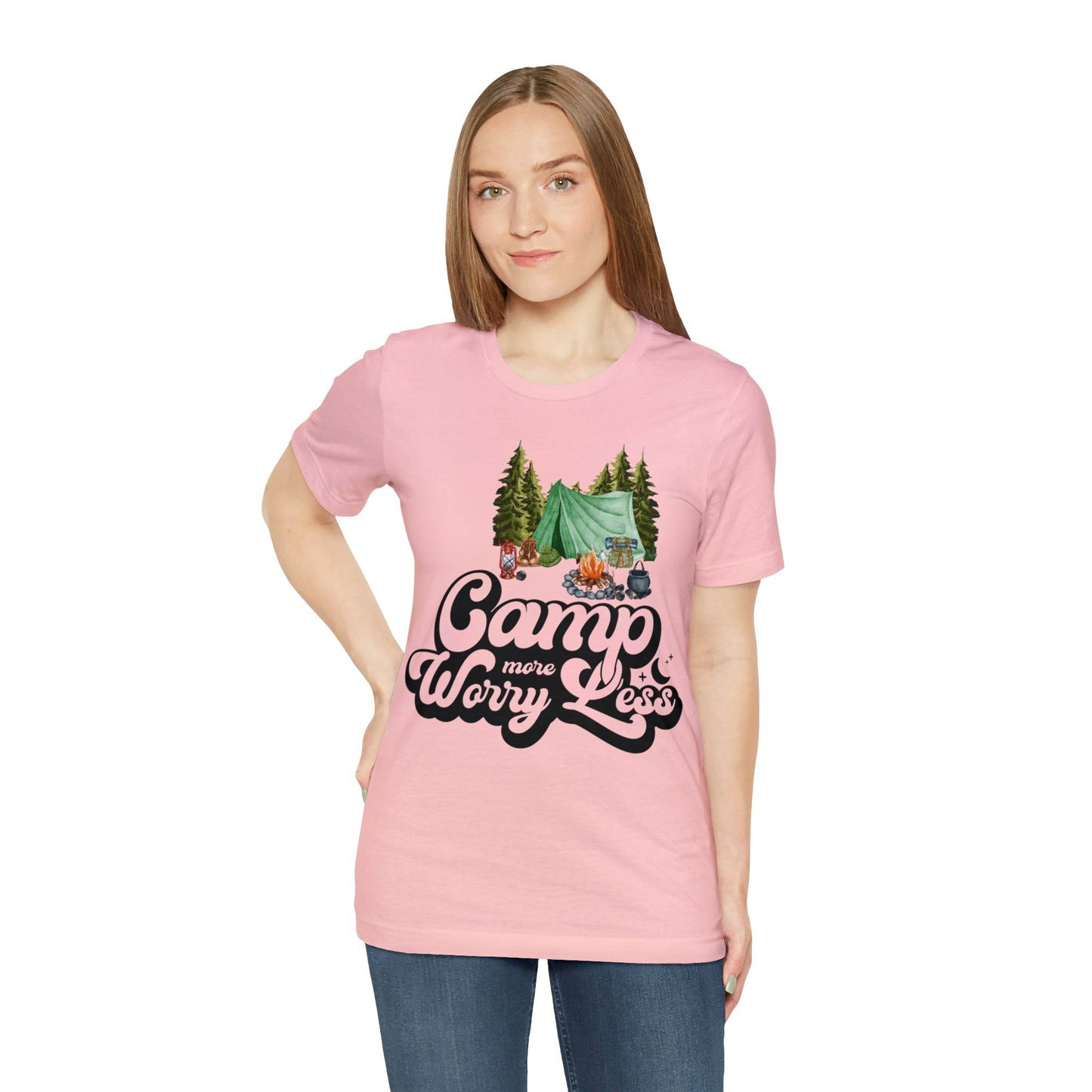 Camp More Worry Less Shirt, Outdoor adventure clothing, Nature-inspired shirts, Hiking apparel, Outdoor enthusiasts gift, Adventure-themed attire - Giftsmojo
