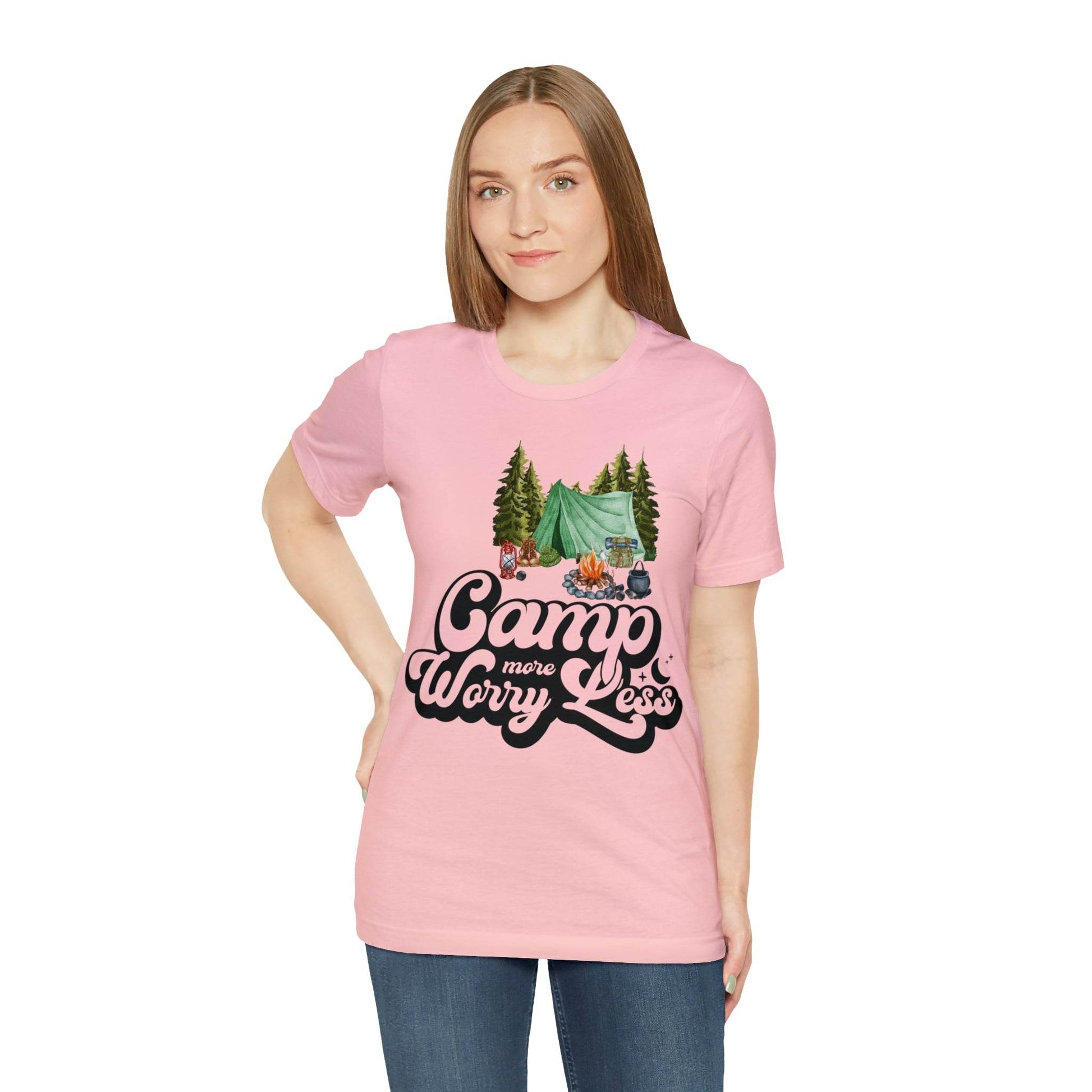 Camp More Worry Less Shirt, Outdoor adventure clothing, Nature-inspired shirts, Hiking apparel, Outdoor enthusiasts gift, Adventure-themed attire - Giftsmojo