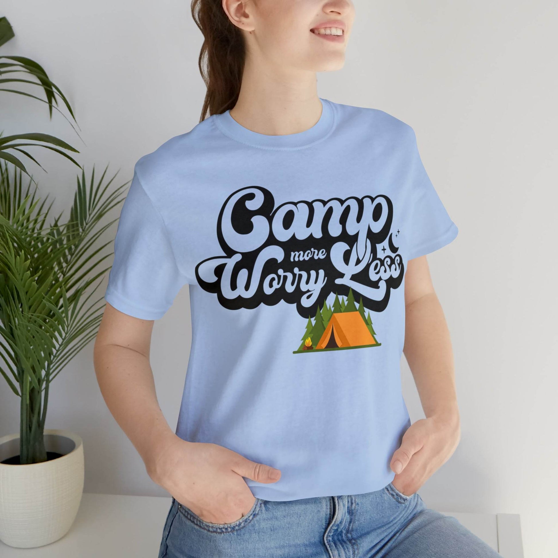 Camp More Worry Less Shirt, Outdoor adventure clothing, Nature-inspired shirts, Outdoor enthusiasts gift, Adventure-themed attire - Giftsmojo