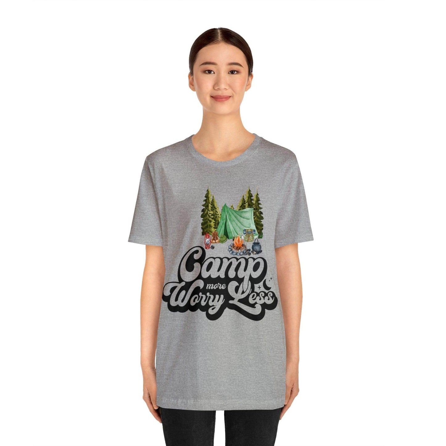 Camp More Worry Less Shirt, Outdoor adventure clothing, Nature-inspired shirts, Hiking apparel, Outdoor enthusiasts gift, Adventure-themed attire - Giftsmojo