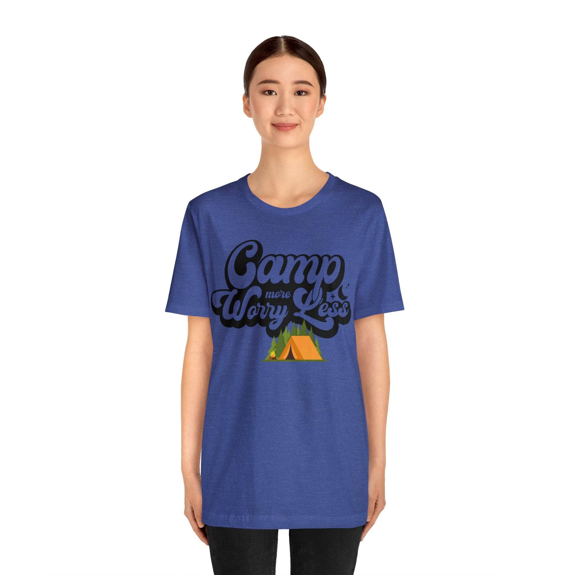 Camp More Worry Less Shirt, Outdoor adventure clothing, Nature-inspired shirts, Outdoor enthusiasts gift, Adventure-themed attire - Giftsmojo