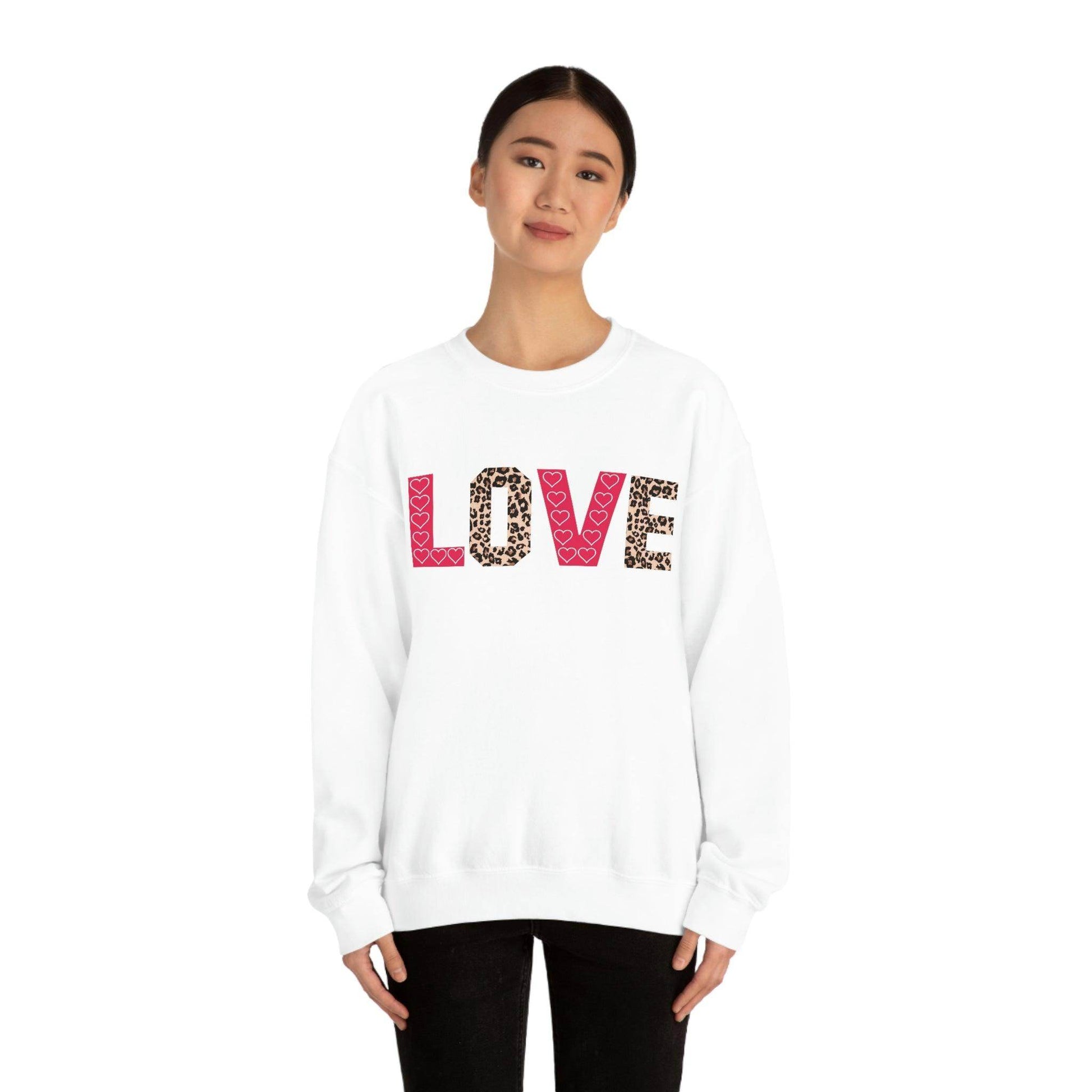 Love Sweatshirt with partial leopard print - Giftsmojo