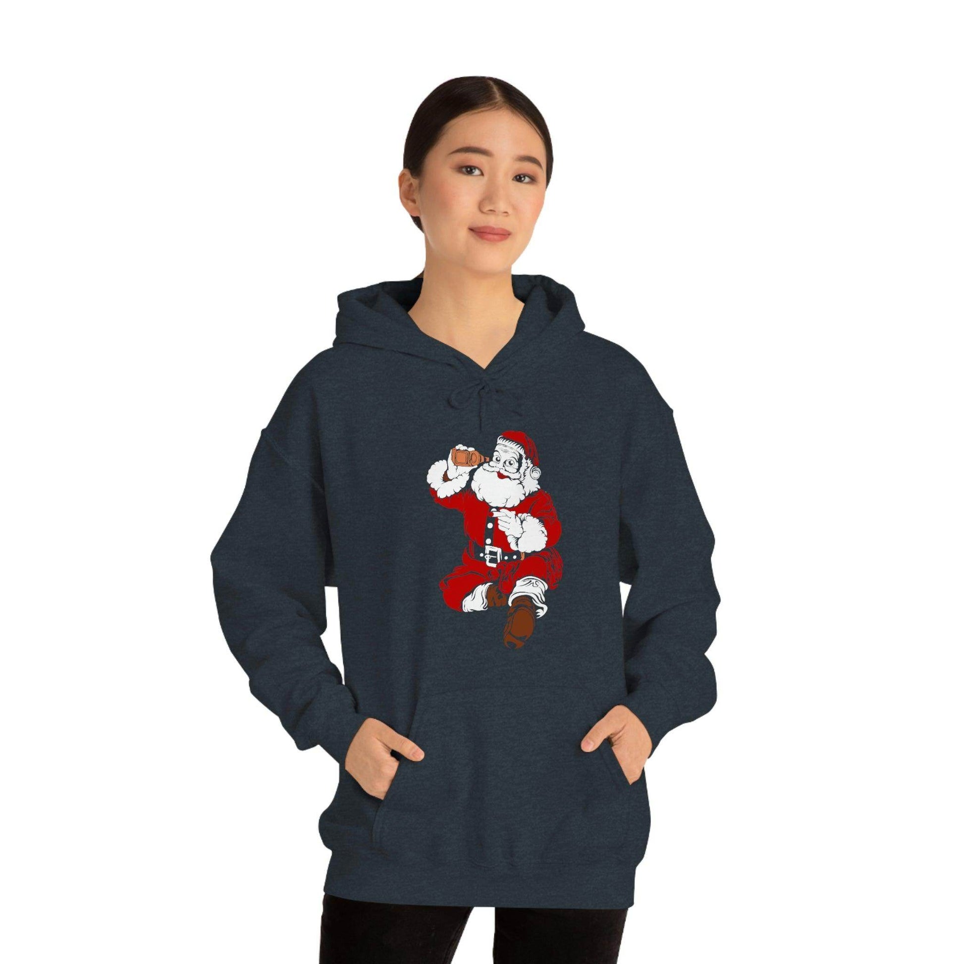 Santa drinking beer funny Hooded Sweatshirt, - Giftsmojo