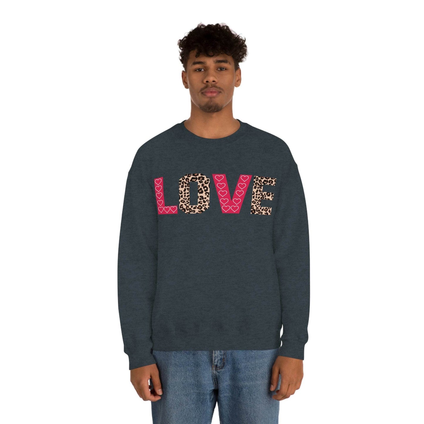 Love Sweatshirt with partial leopard print - Giftsmojo