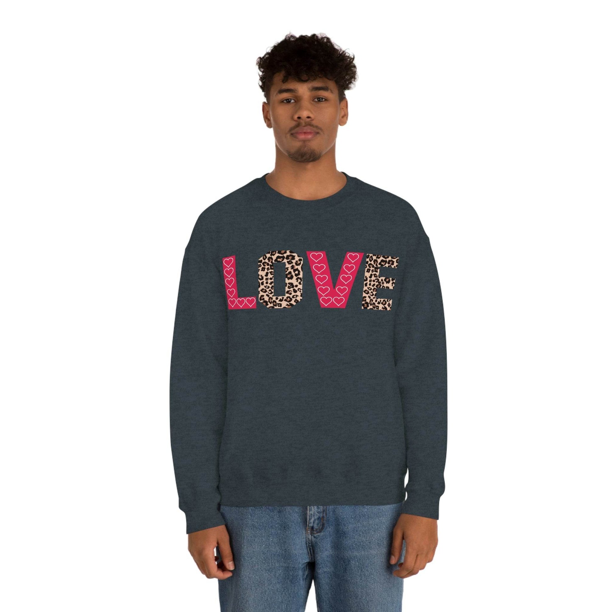 Love Sweatshirt with partial leopard print - Giftsmojo