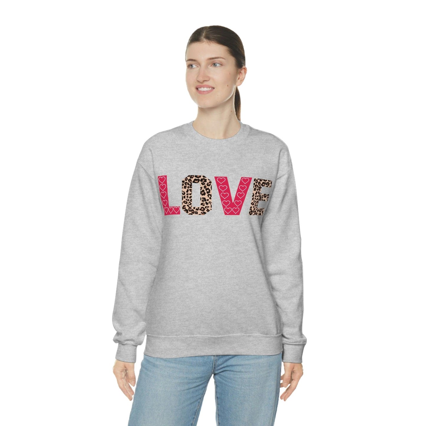 Love Sweatshirt with partial leopard print - Giftsmojo