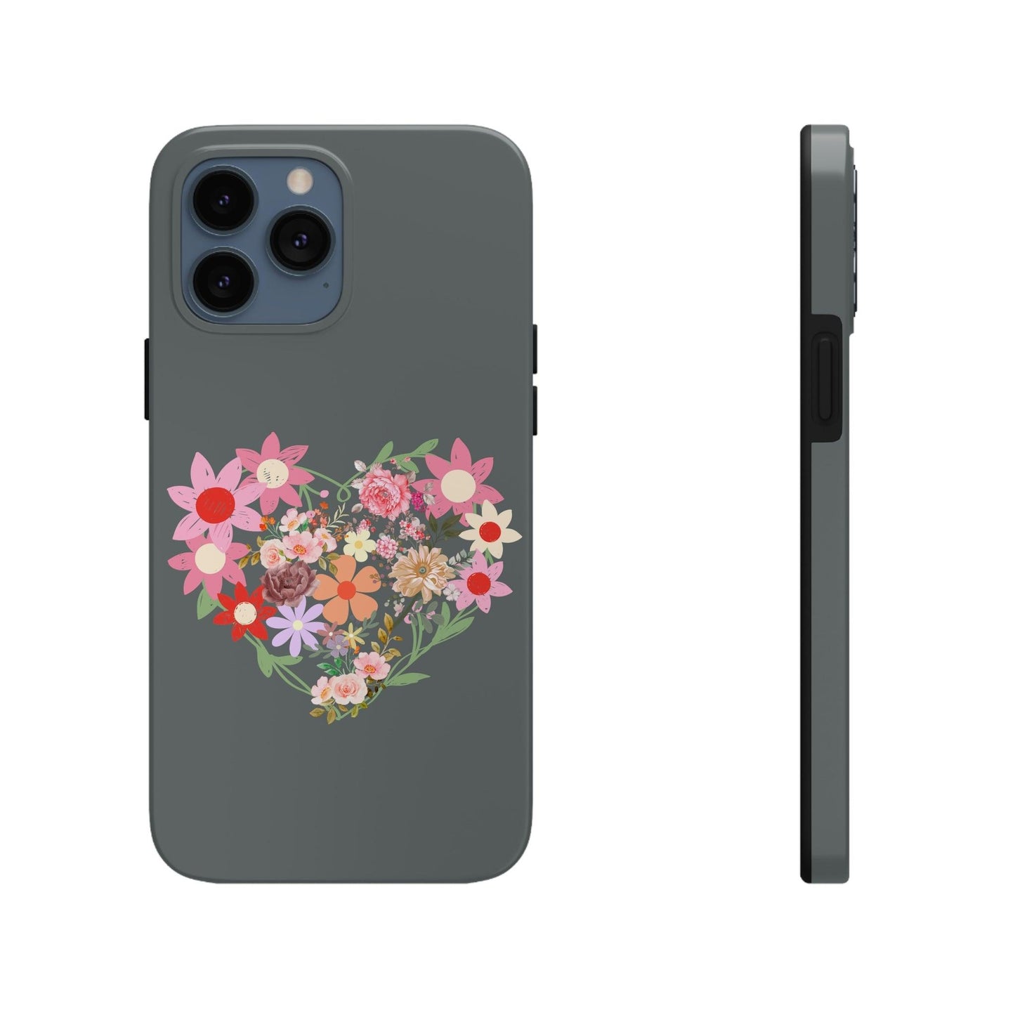 Floral Heart phone case, Tough Phone Cases, Mom Phone Case fit for iPhone 14 Pro, 13, 12, 11 Pro Max, Xr, Xs, 8+, 7, And Samsung S