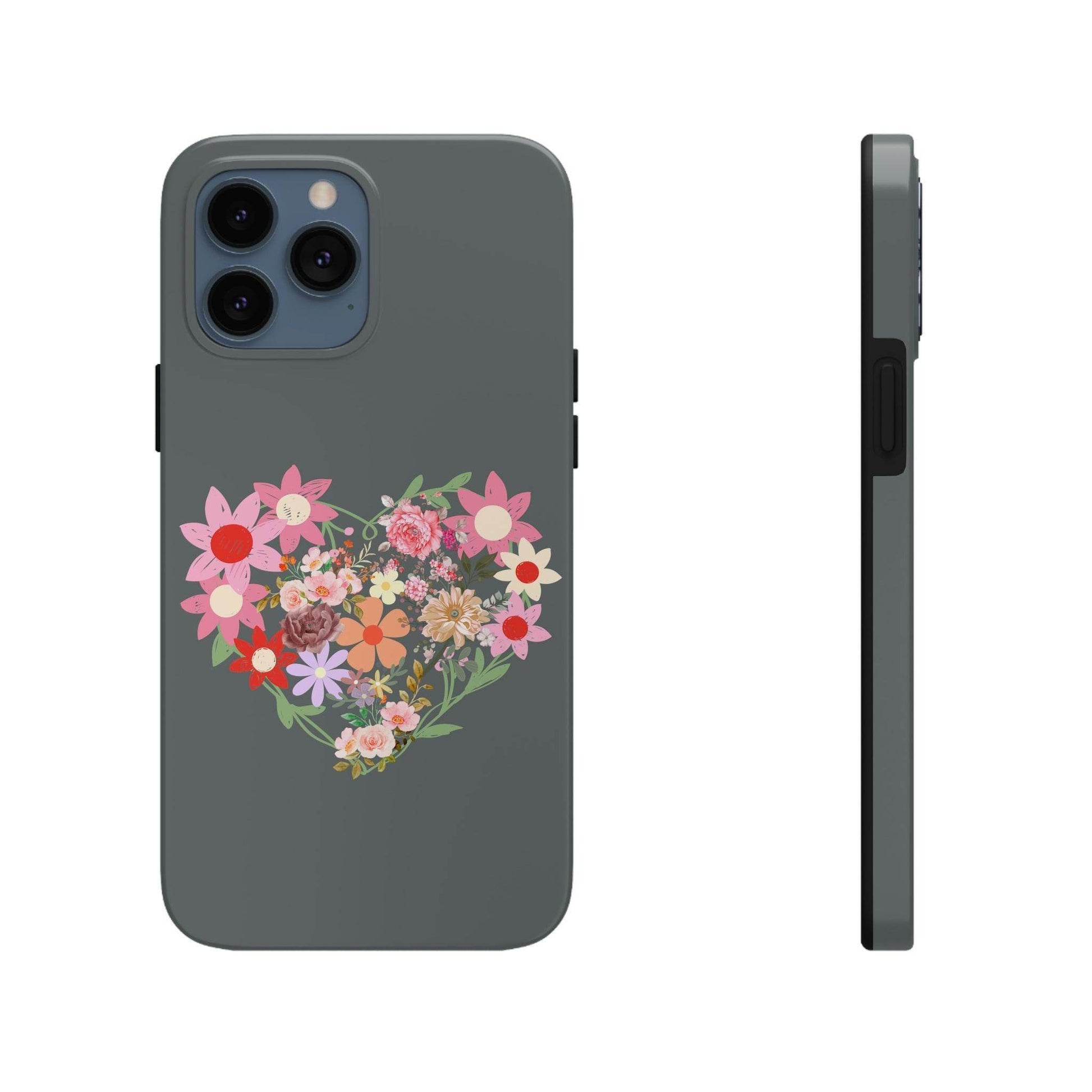 Floral Heart phone case, Tough Phone Cases, Mom Phone Case fit for iPhone 14 Pro, 13, 12, 11 Pro Max, Xr, Xs, 8+, 7, And Samsung S - Giftsmojo