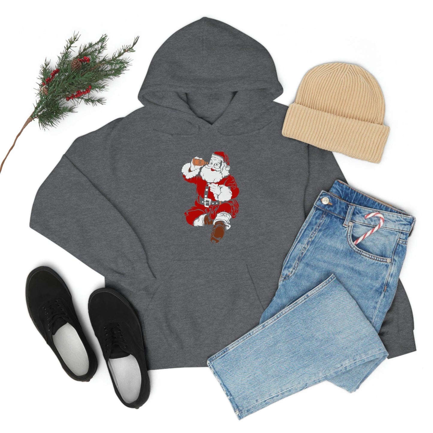 Santa drinking beer funny Hooded Sweatshirt, - Giftsmojo