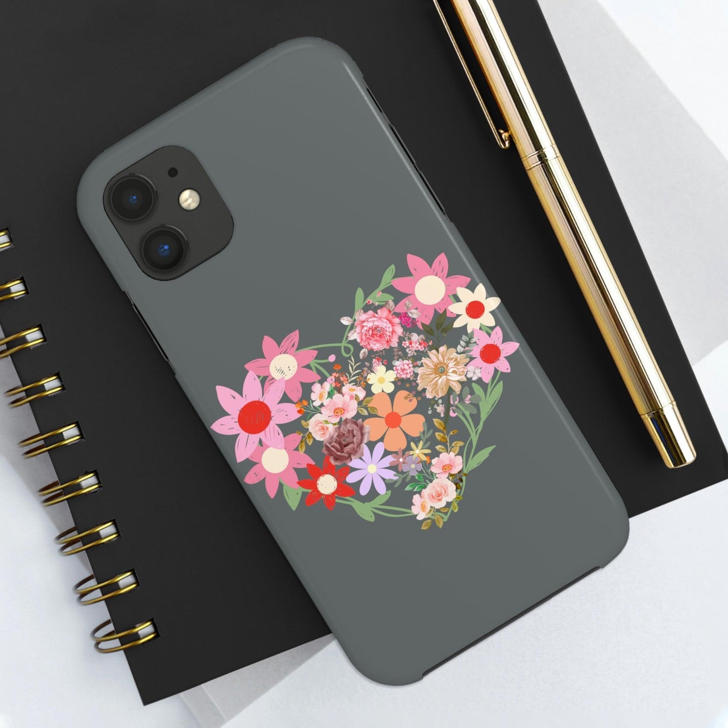 Floral Heart phone case, Tough Phone Cases, Mom Phone Case fit for iPhone 14 Pro, 13, 12, 11 Pro Max, Xr, Xs, 8+, 7, And Samsung S