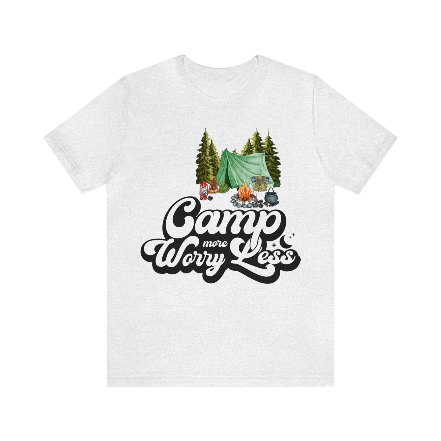 Camp More Worry Less Shirt, Outdoor adventure clothing, Nature-inspired shirts, Hiking apparel, Outdoor enthusiasts gift, Adventure-themed attire - Giftsmojo