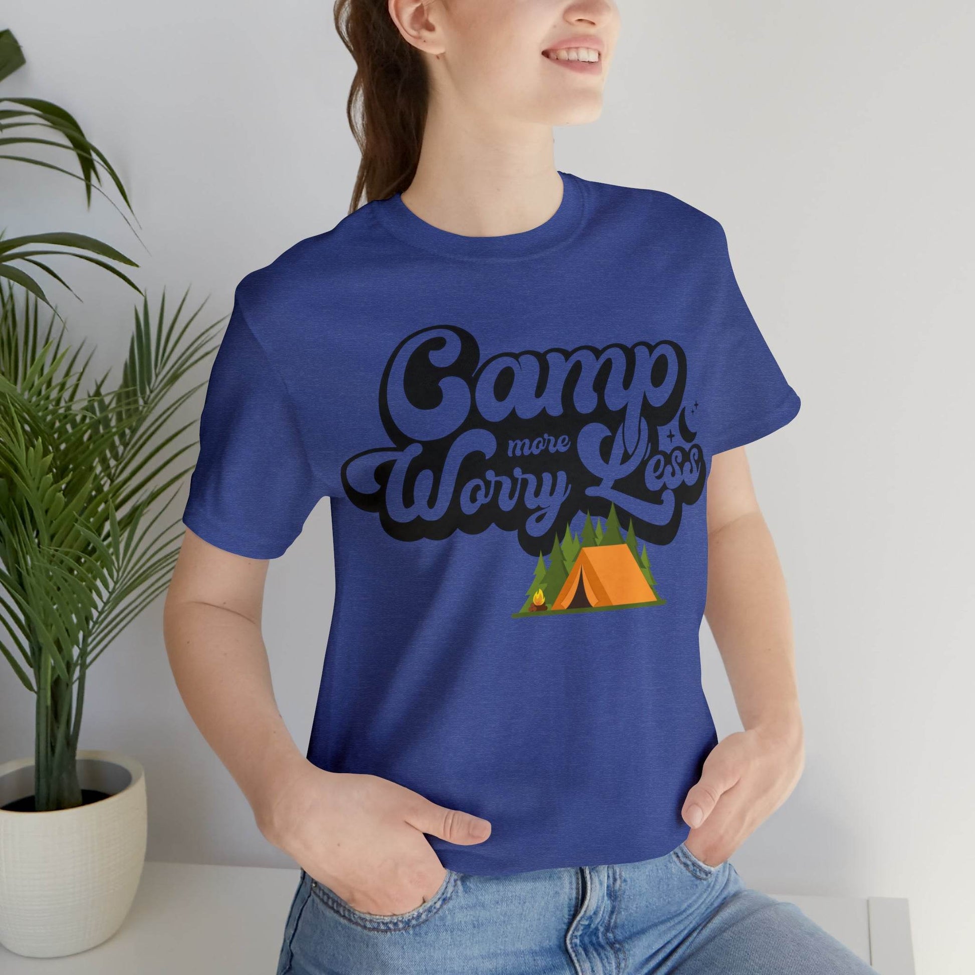 Camp More Worry Less Shirt, Outdoor adventure clothing, Nature-inspired shirts, Outdoor enthusiasts gift, Adventure-themed attire - Giftsmojo