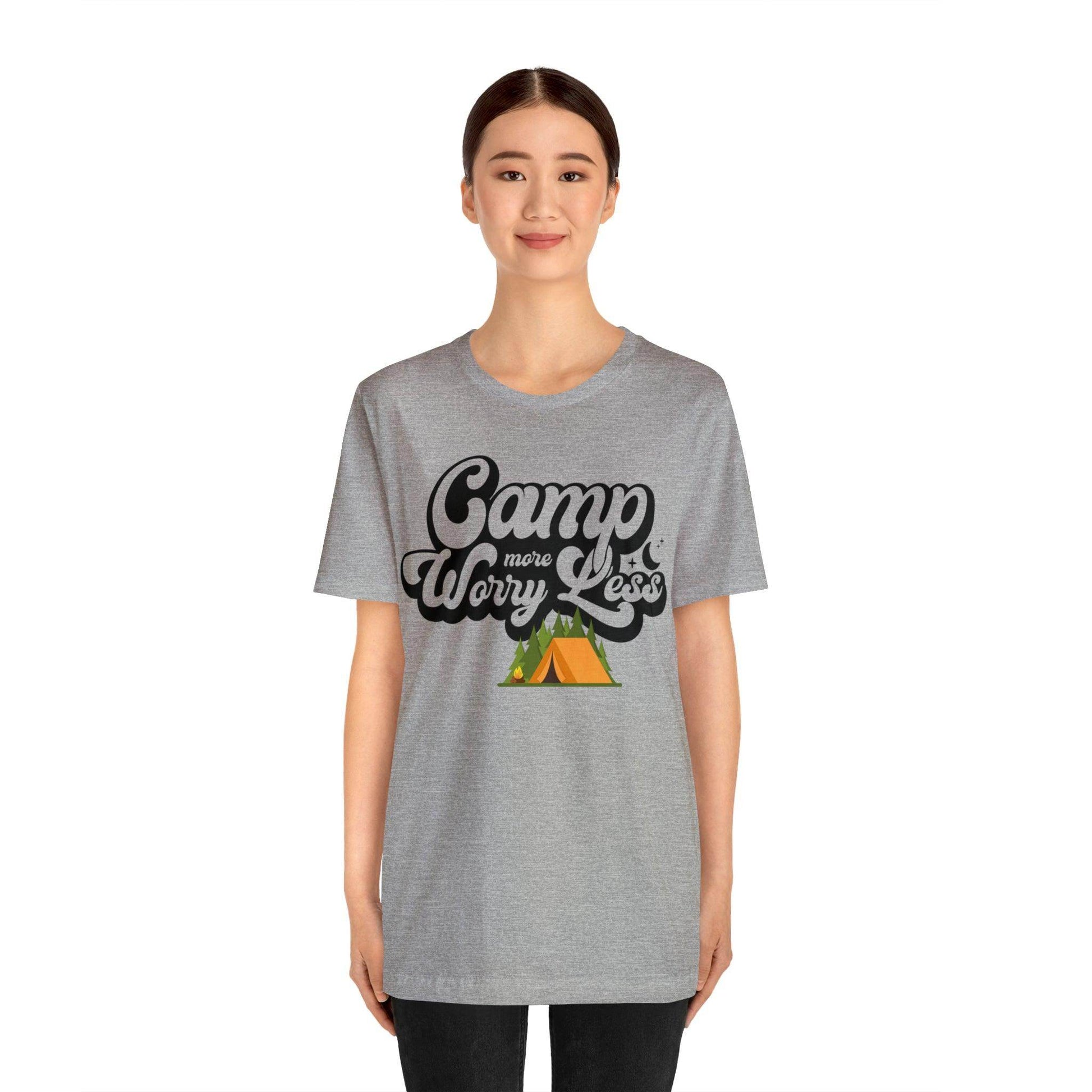 Camp More Worry Less Shirt, Outdoor adventure clothing, Nature-inspired shirts, Outdoor enthusiasts gift, Adventure-themed attire - Giftsmojo