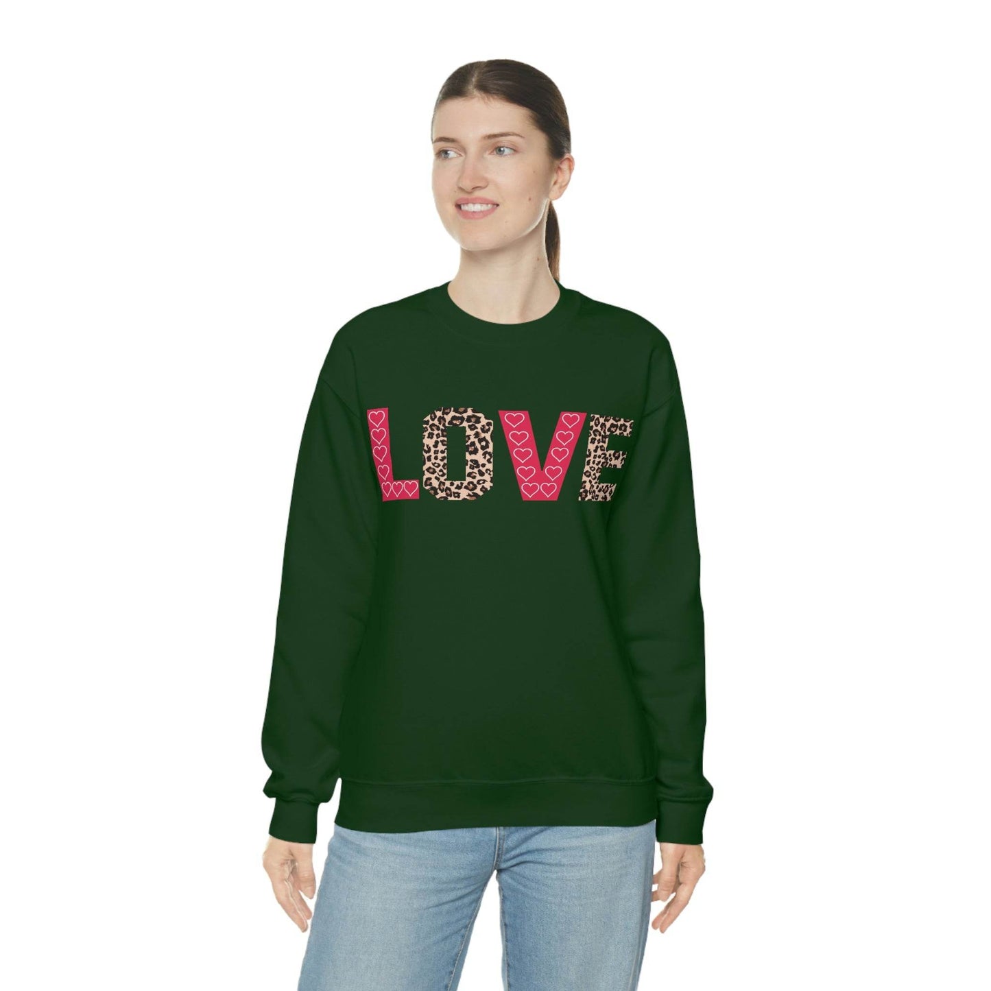 Love Sweatshirt with partial leopard print - Giftsmojo