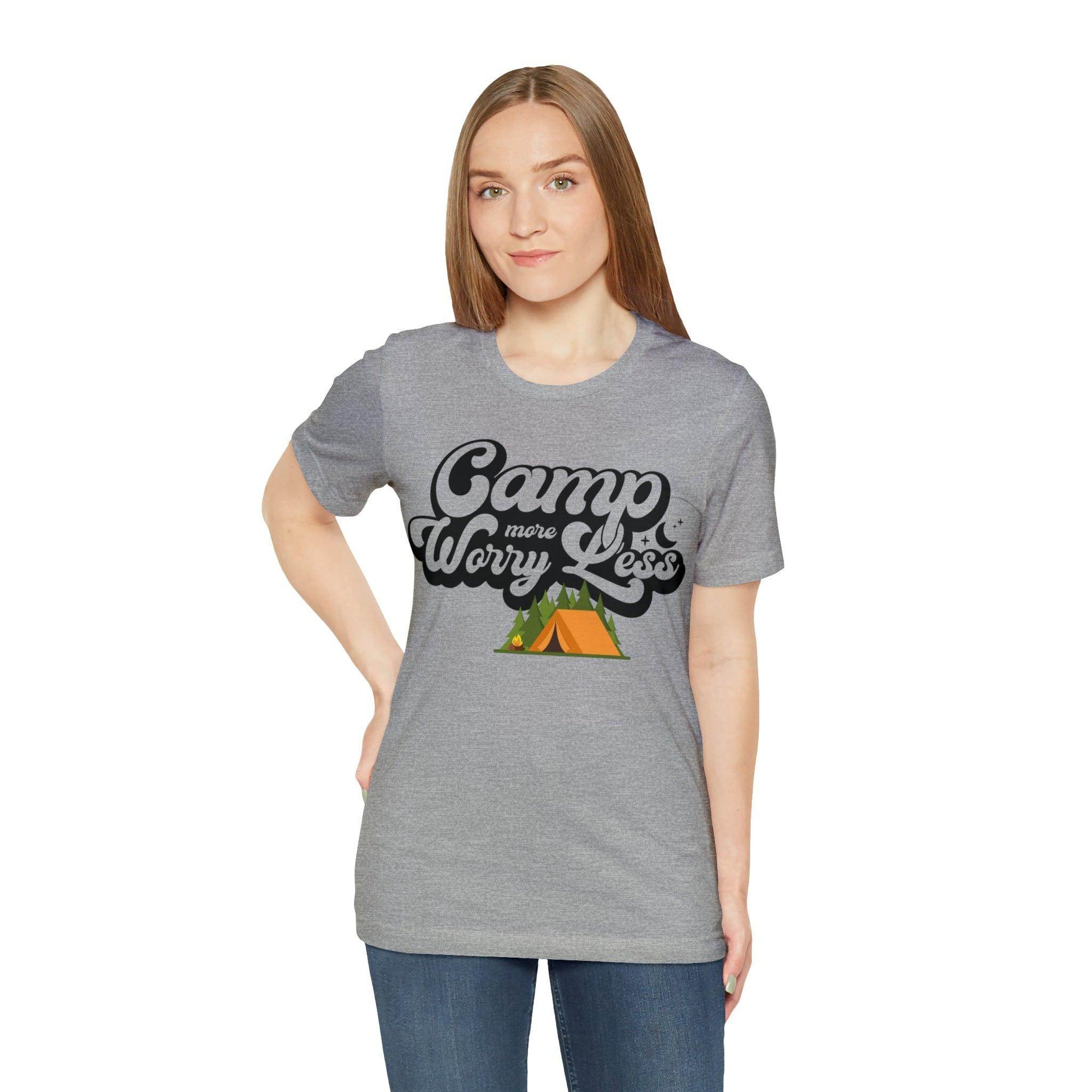 Camp More Worry Less Shirt, Outdoor adventure clothing, Nature-inspired shirts, Outdoor enthusiasts gift, Adventure-themed attire - Giftsmojo