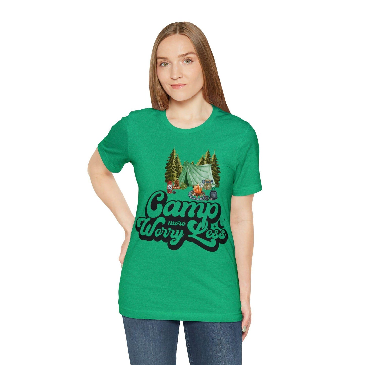 Camp More Worry Less Shirt, Outdoor adventure clothing, Nature-inspired shirts, Hiking apparel, Outdoor enthusiasts gift, Adventure-themed attire - Giftsmojo