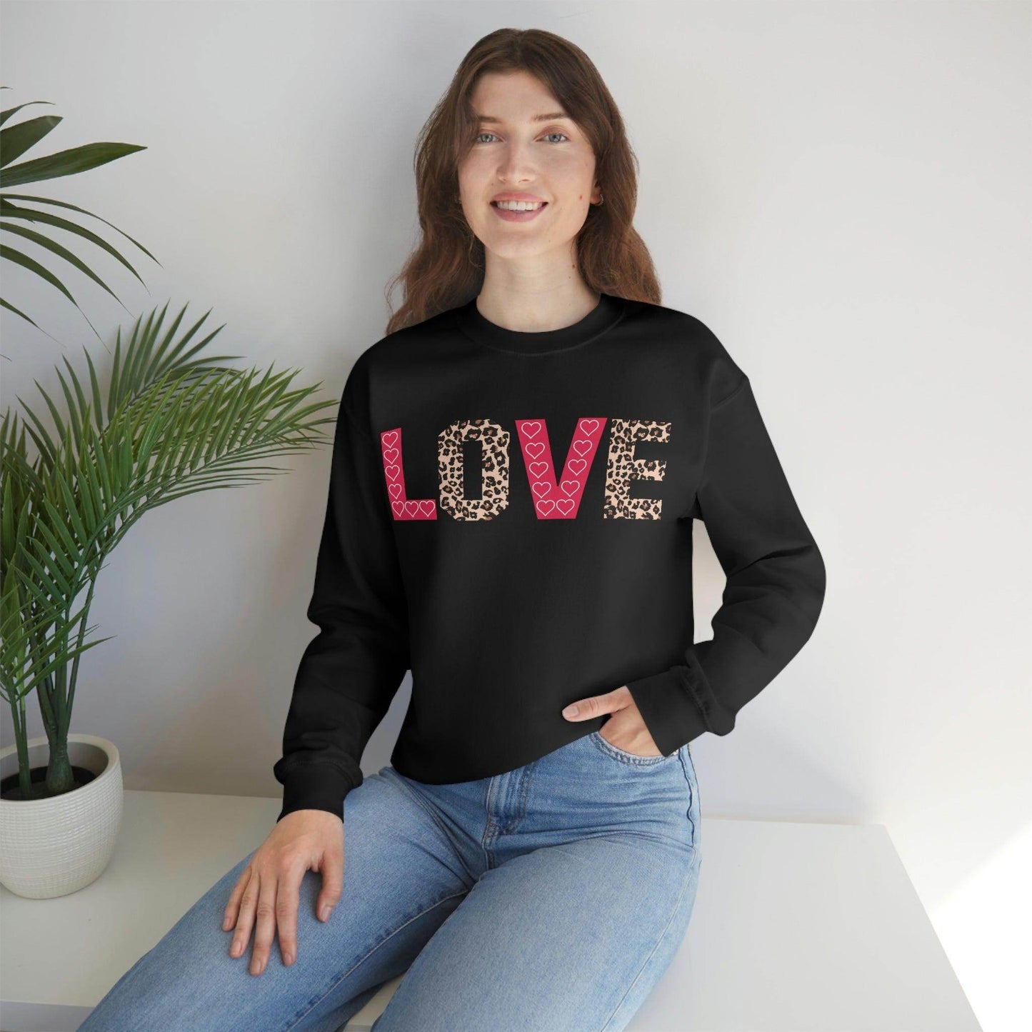 Love Sweatshirt with partial leopard print - Giftsmojo