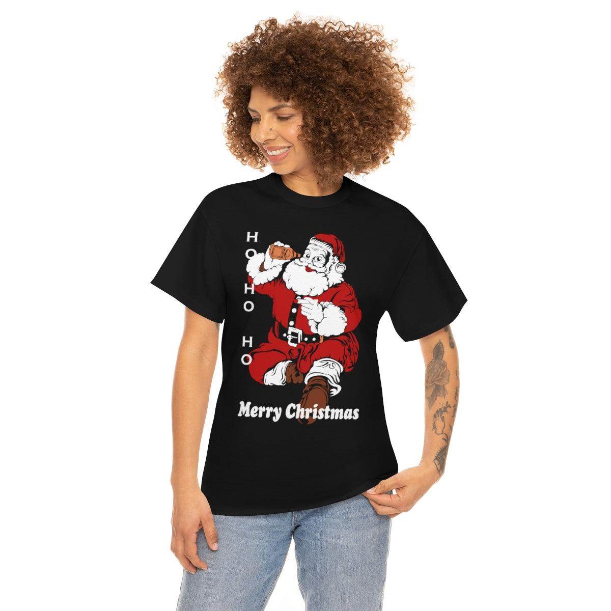 Christmas Unisex Tee Ho HO Ho Merry Christmas Santa Tee Funny Santa Shirt, Santa Drinking Beer Shirt Funny Christmas Shirt - Giftsmojo