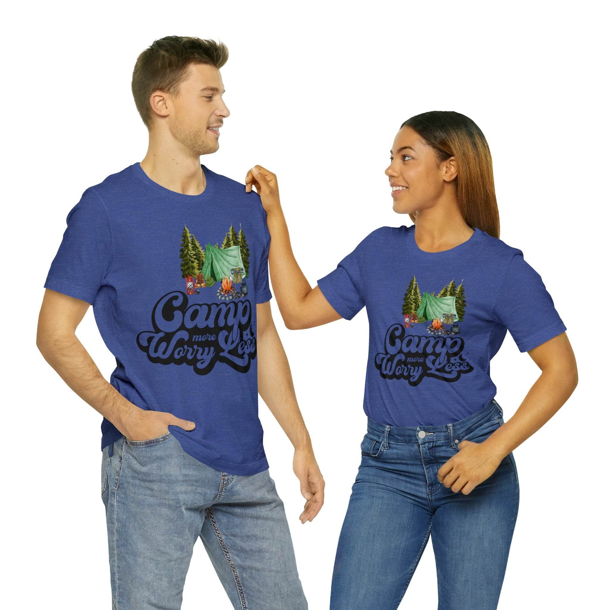 Camp More Worry Less Shirt, Outdoor adventure clothing, Nature-inspired shirts, Hiking apparel, Outdoor enthusiasts gift, Adventure-themed attire - Giftsmojo