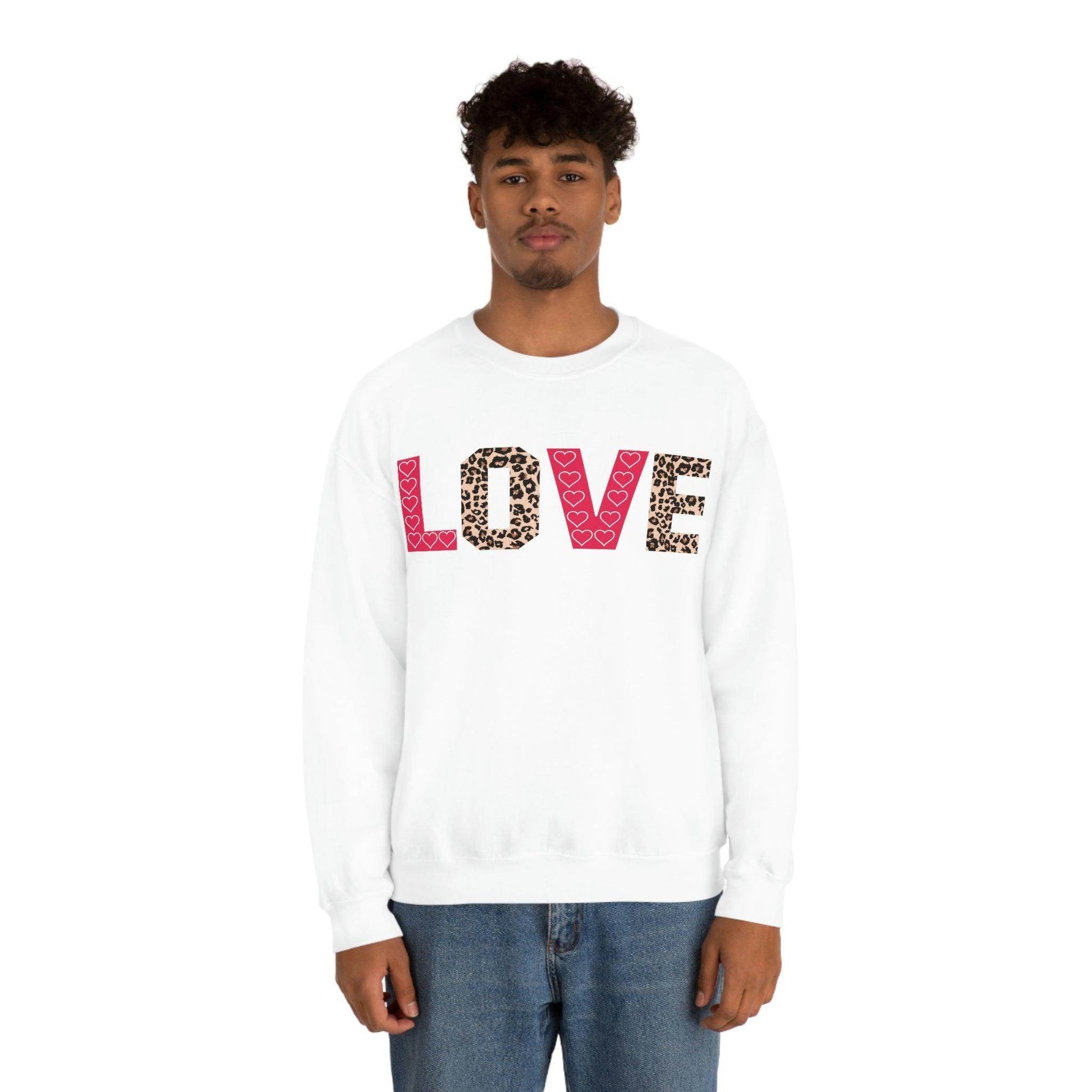 Love Sweatshirt with partial leopard print - Giftsmojo