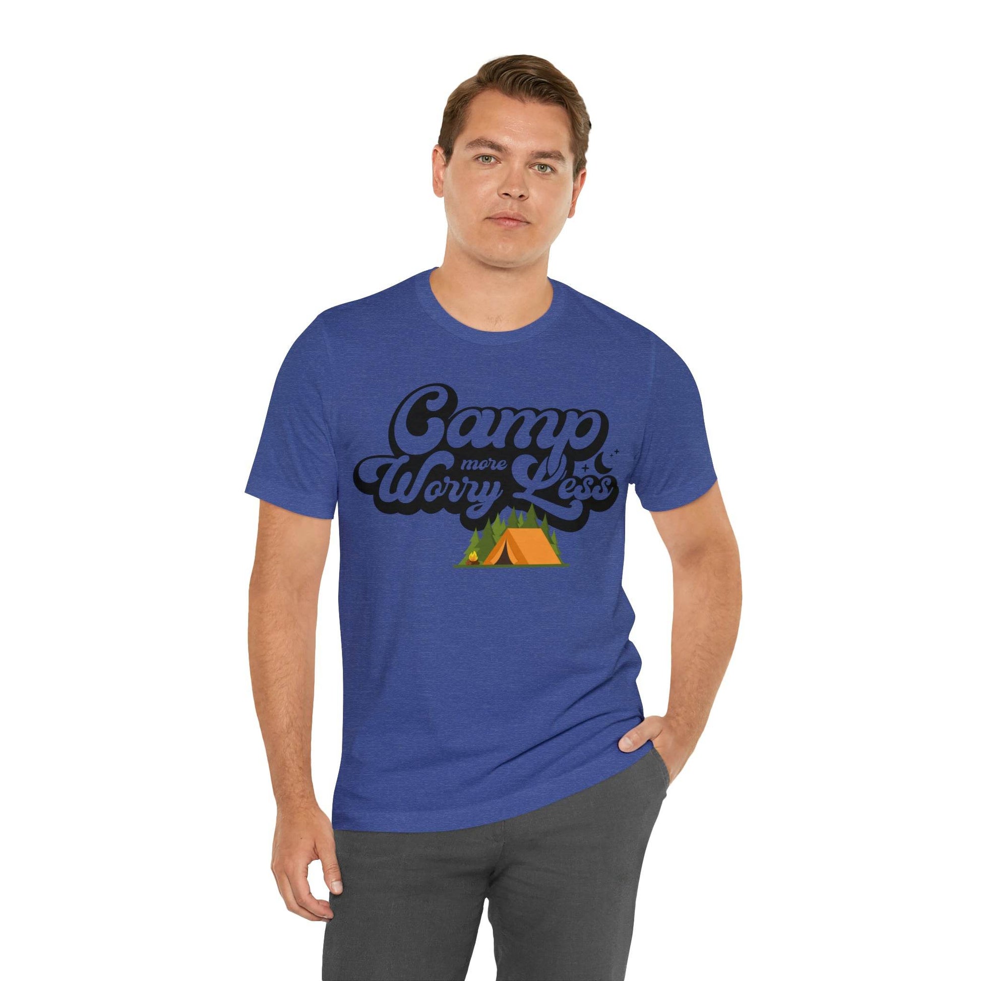 Camp More Worry Less Shirt, Outdoor adventure clothing, Nature-inspired shirts, Outdoor enthusiasts gift, Adventure-themed attire - Giftsmojo