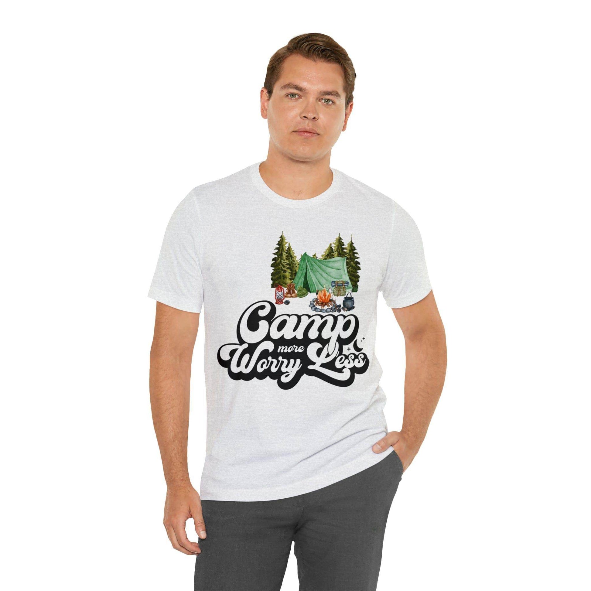 Camp More Worry Less Shirt, Outdoor adventure clothing, Nature-inspired shirts, Hiking apparel, Outdoor enthusiasts gift, Adventure-themed attire - Giftsmojo