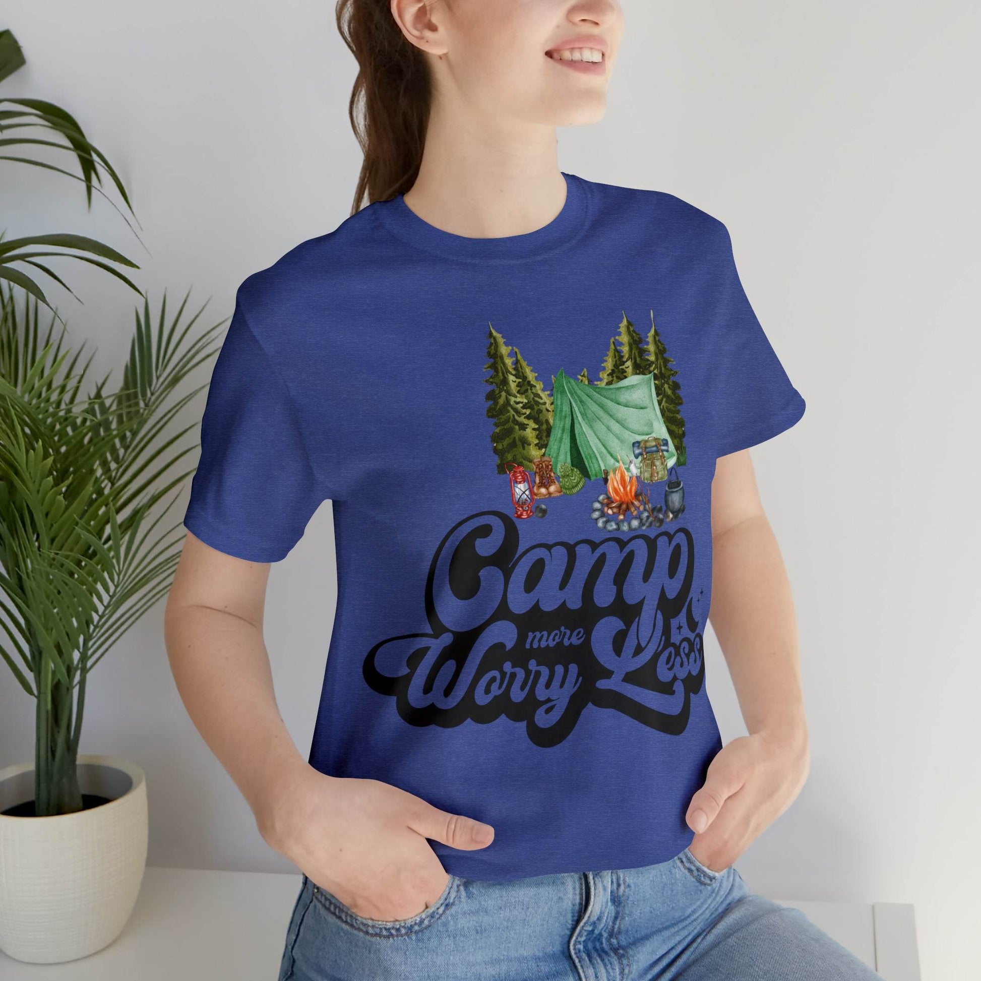 Camp More Worry Less Shirt, Outdoor adventure clothing, Nature-inspired shirts, Hiking apparel, Outdoor enthusiasts gift, Adventure-themed attire - Giftsmojo