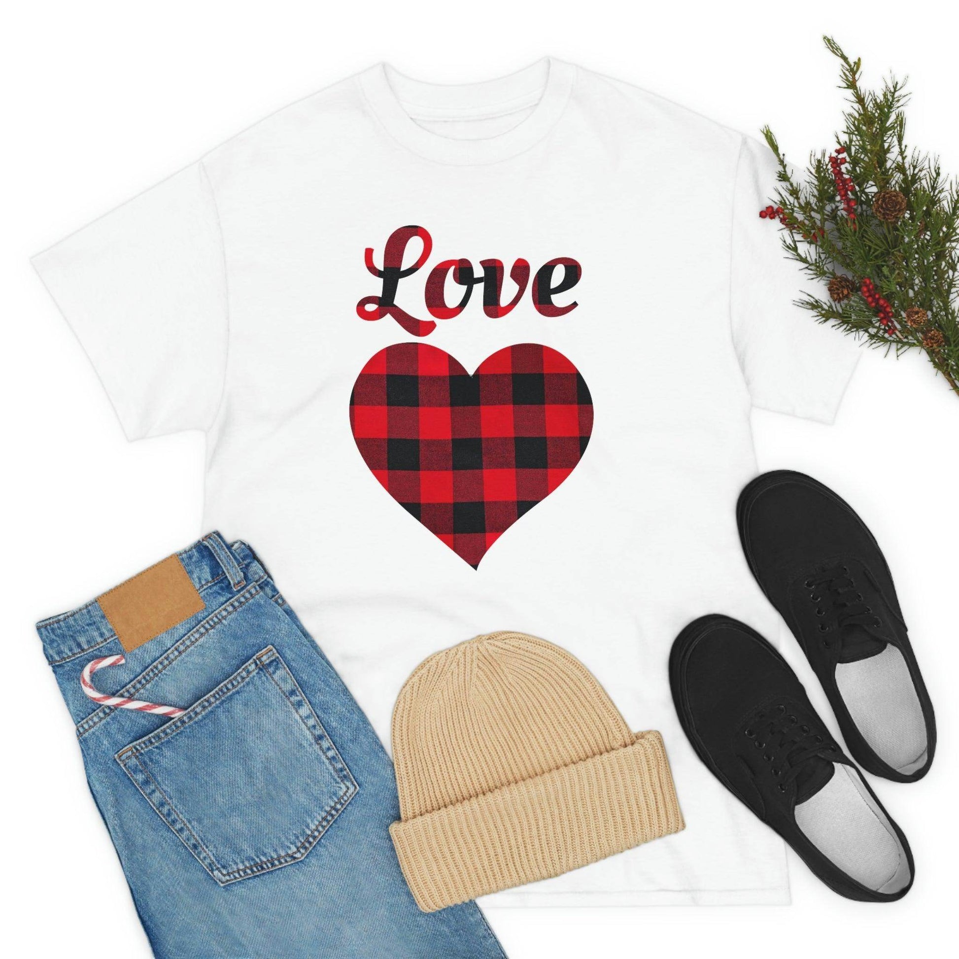 Plaid Love Heart Tee - Giftsmojo