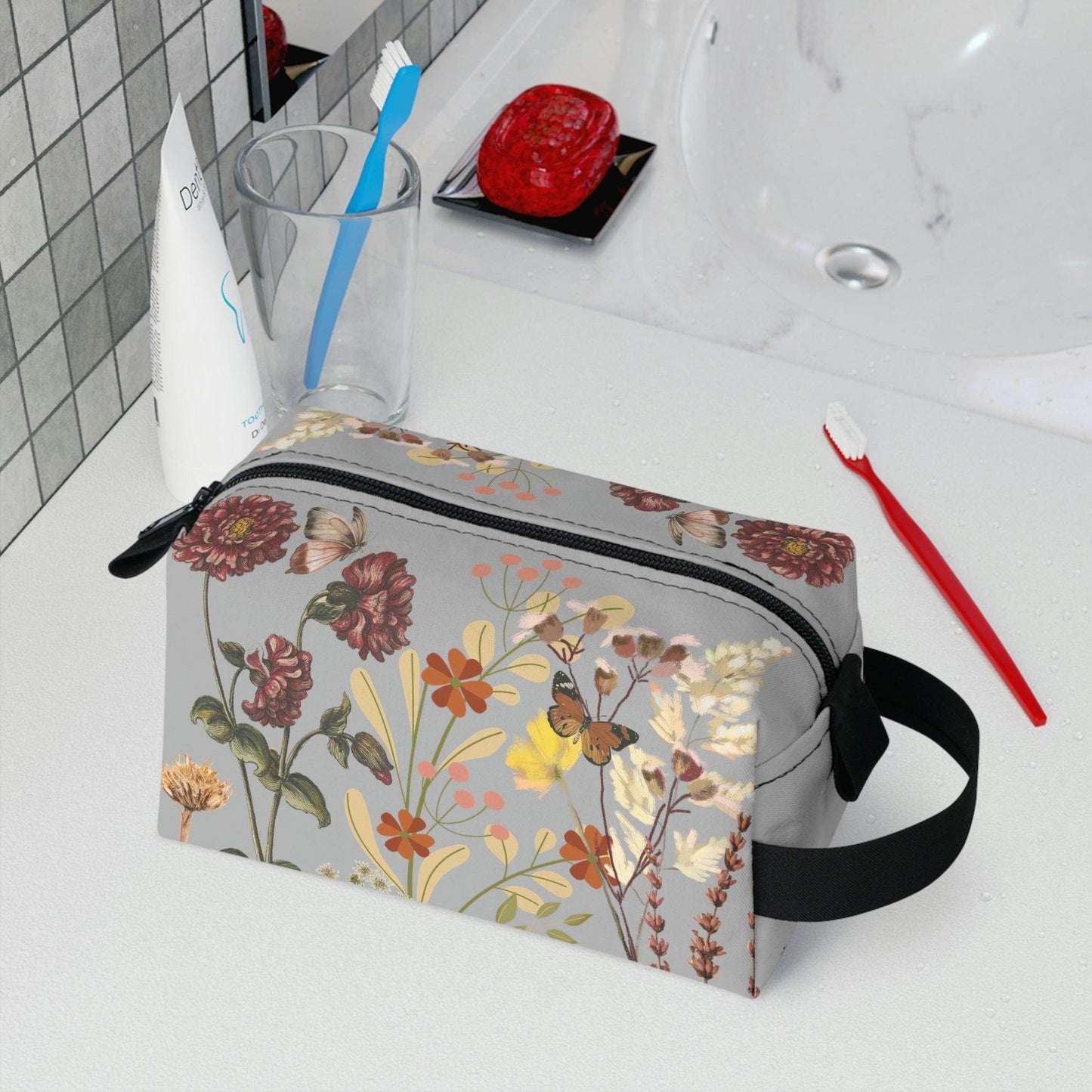 Floral Makeup Bag | flower makeup bag | Cosmetic Bag | floral Toiletry Bag Women | cute makeup bag | makeup pouch | aesthetic makeup bag - Giftsmojo