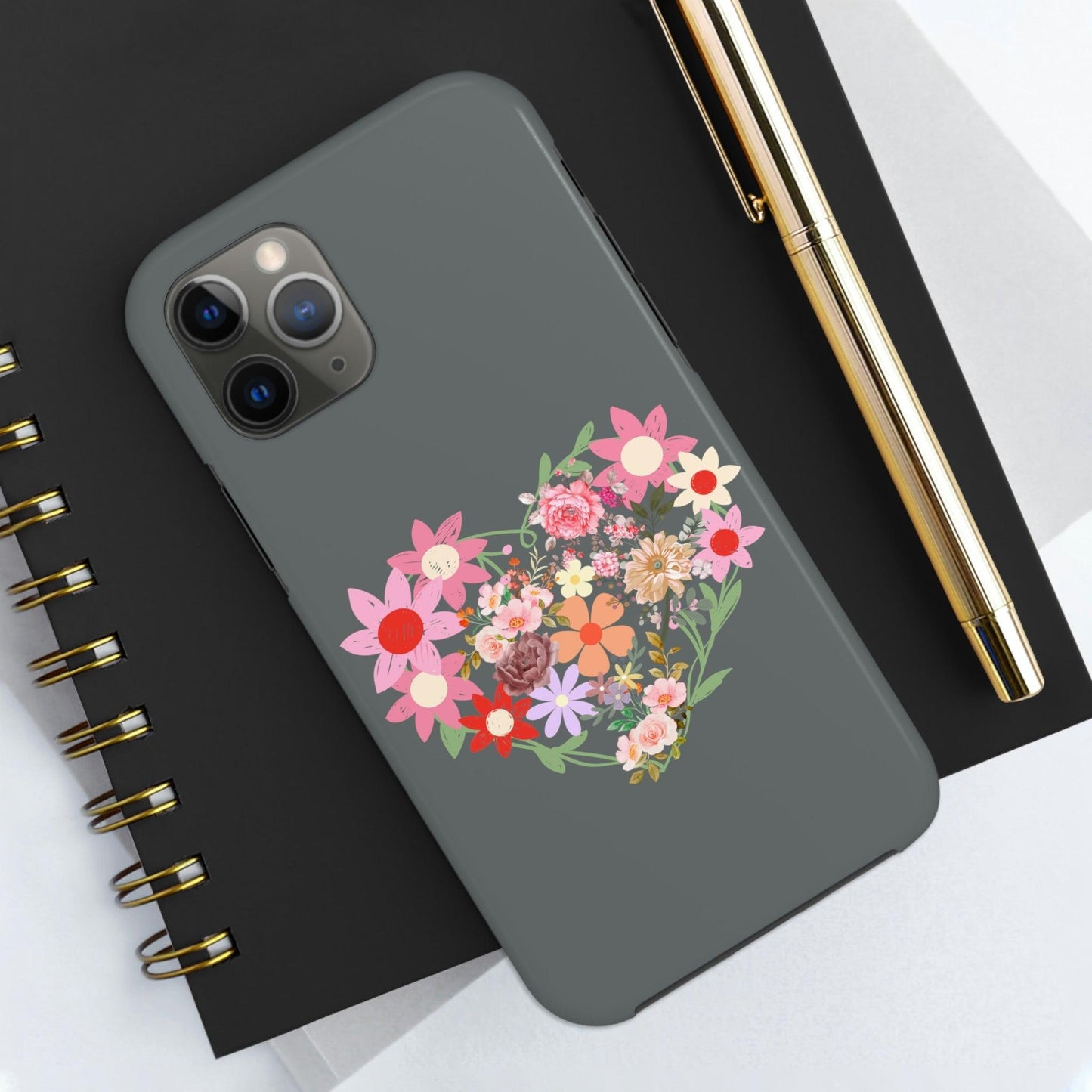 Floral Heart phone case, Tough Phone Cases, Mom Phone Case fit for iPhone 14 Pro, 13, 12, 11 Pro Max, Xr, Xs, 8+, 7, And Samsung S