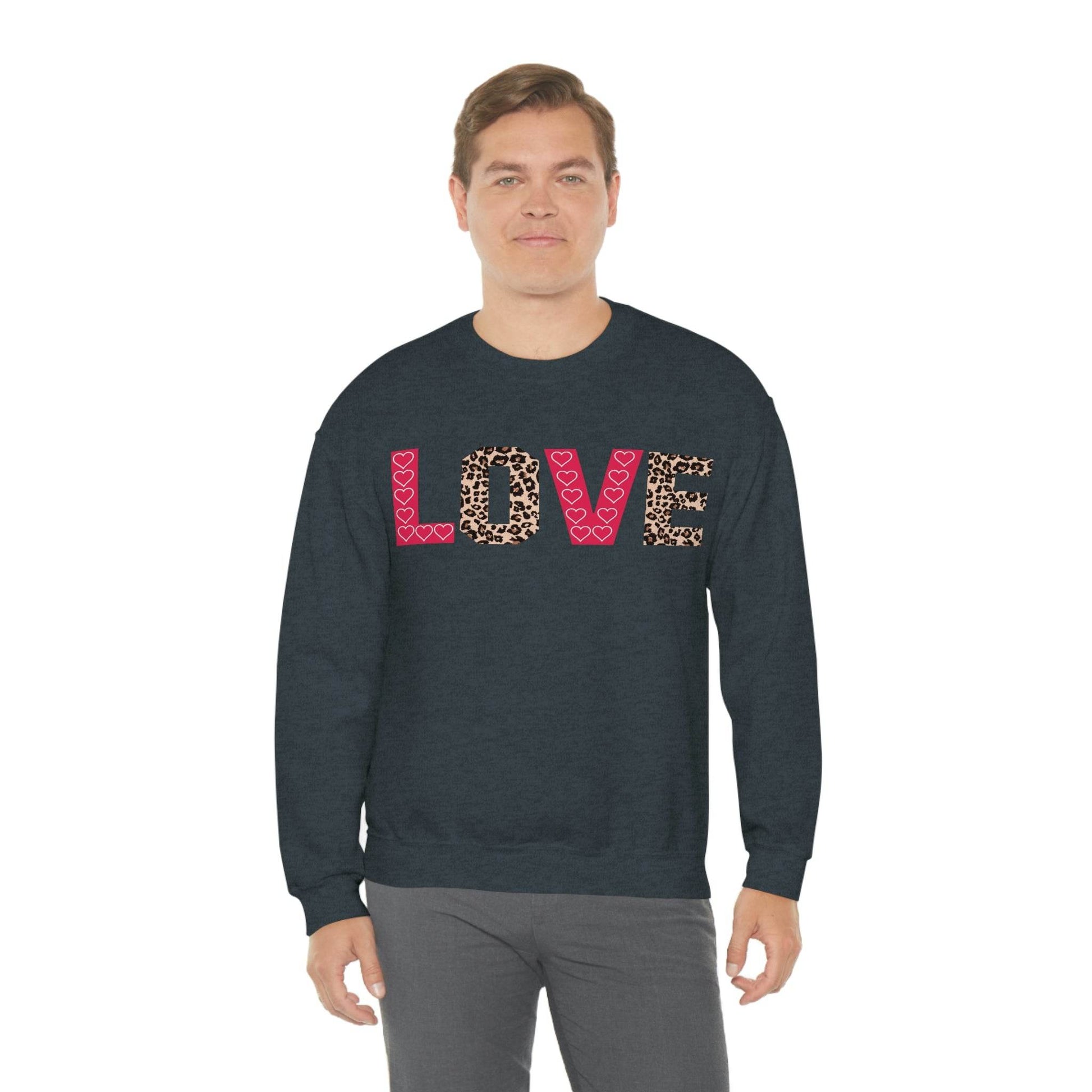 Love Sweatshirt with partial leopard print - Giftsmojo