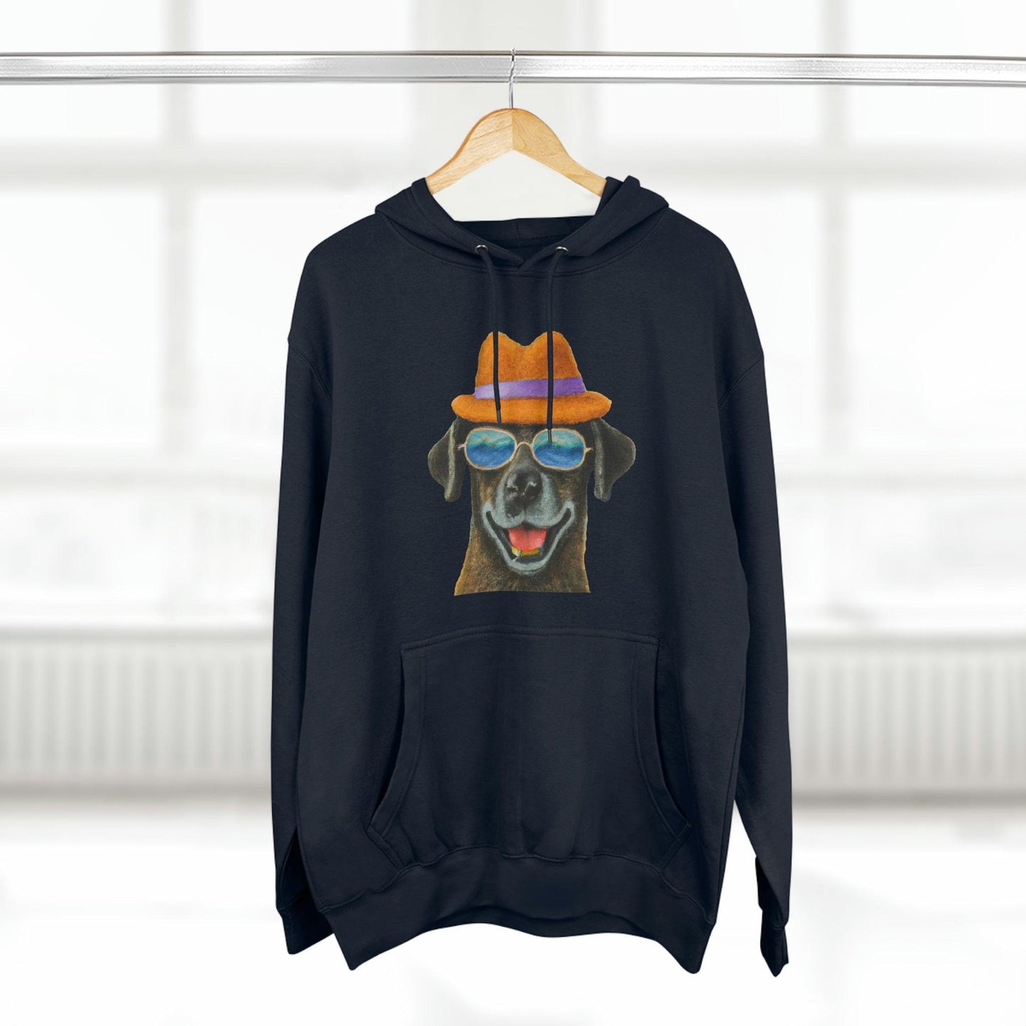 Dog at the beach wearing a hat and sunglasses painted arts Premium Pullover Hoodie