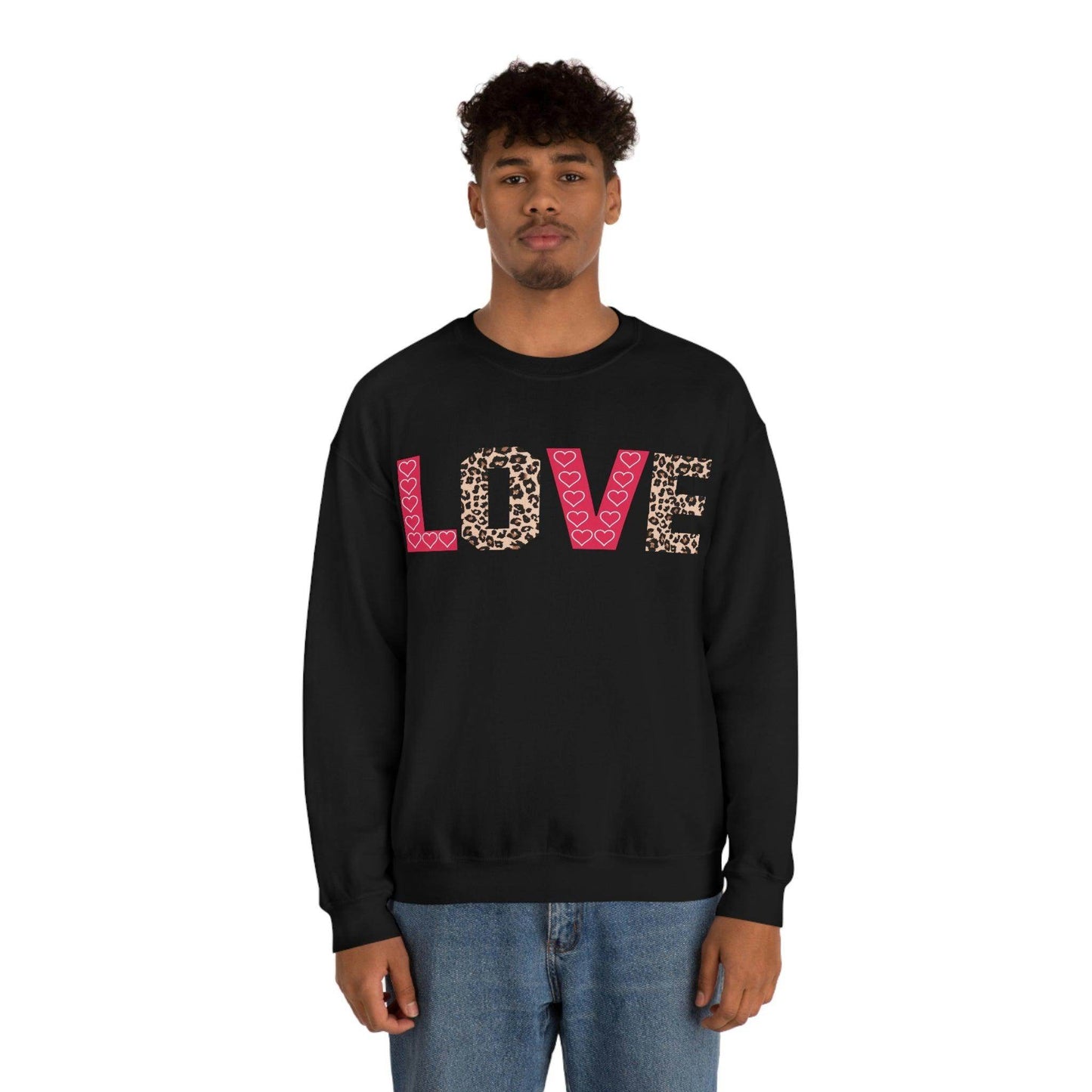 Love Sweatshirt with partial leopard print - Giftsmojo