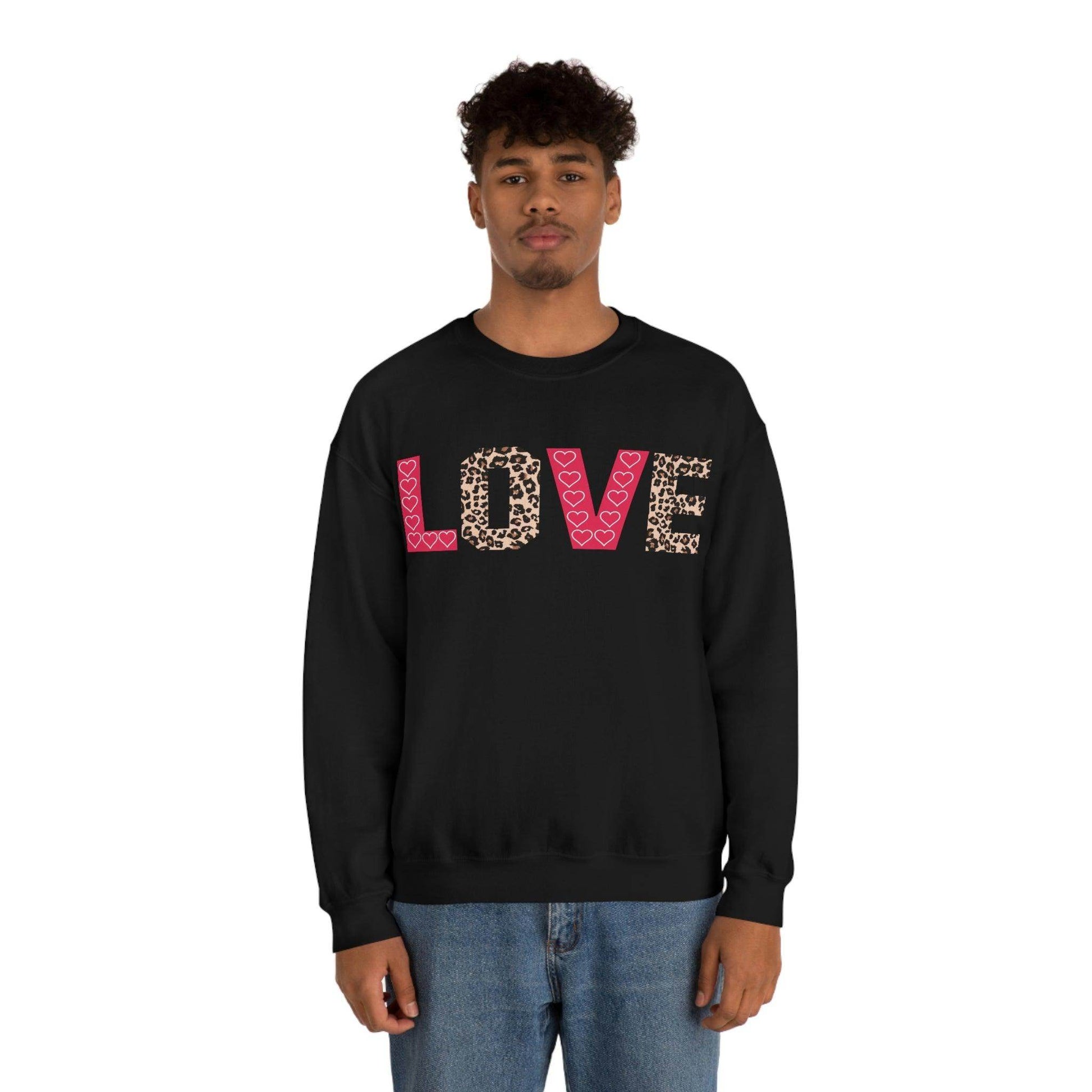 Love Sweatshirt with partial leopard print - Giftsmojo