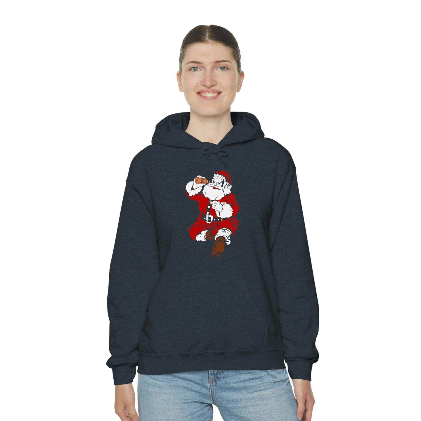 Santa drinking beer funny Hooded Sweatshirt, - Giftsmojo