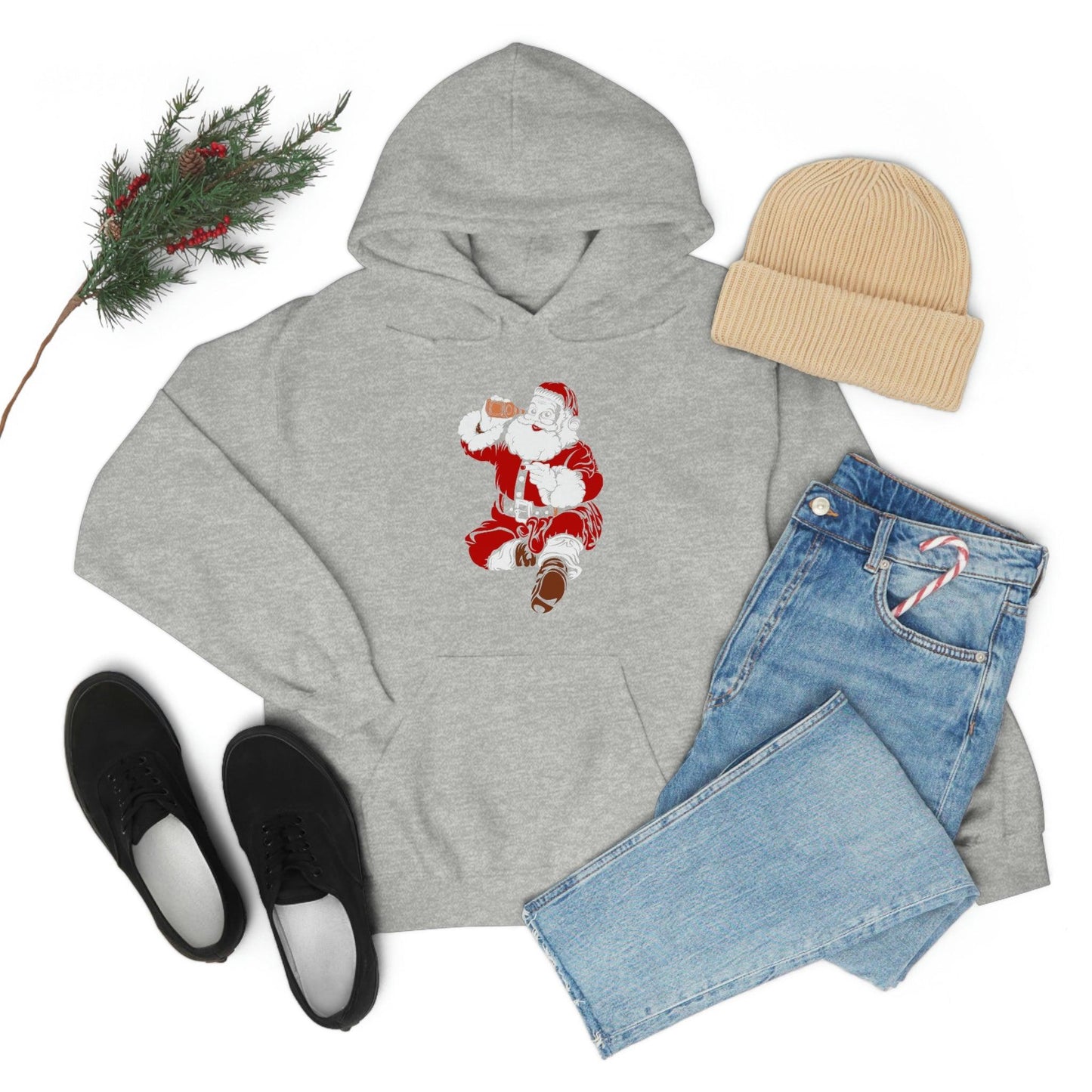 Santa drinking beer funny Hooded Sweatshirt, - Giftsmojo