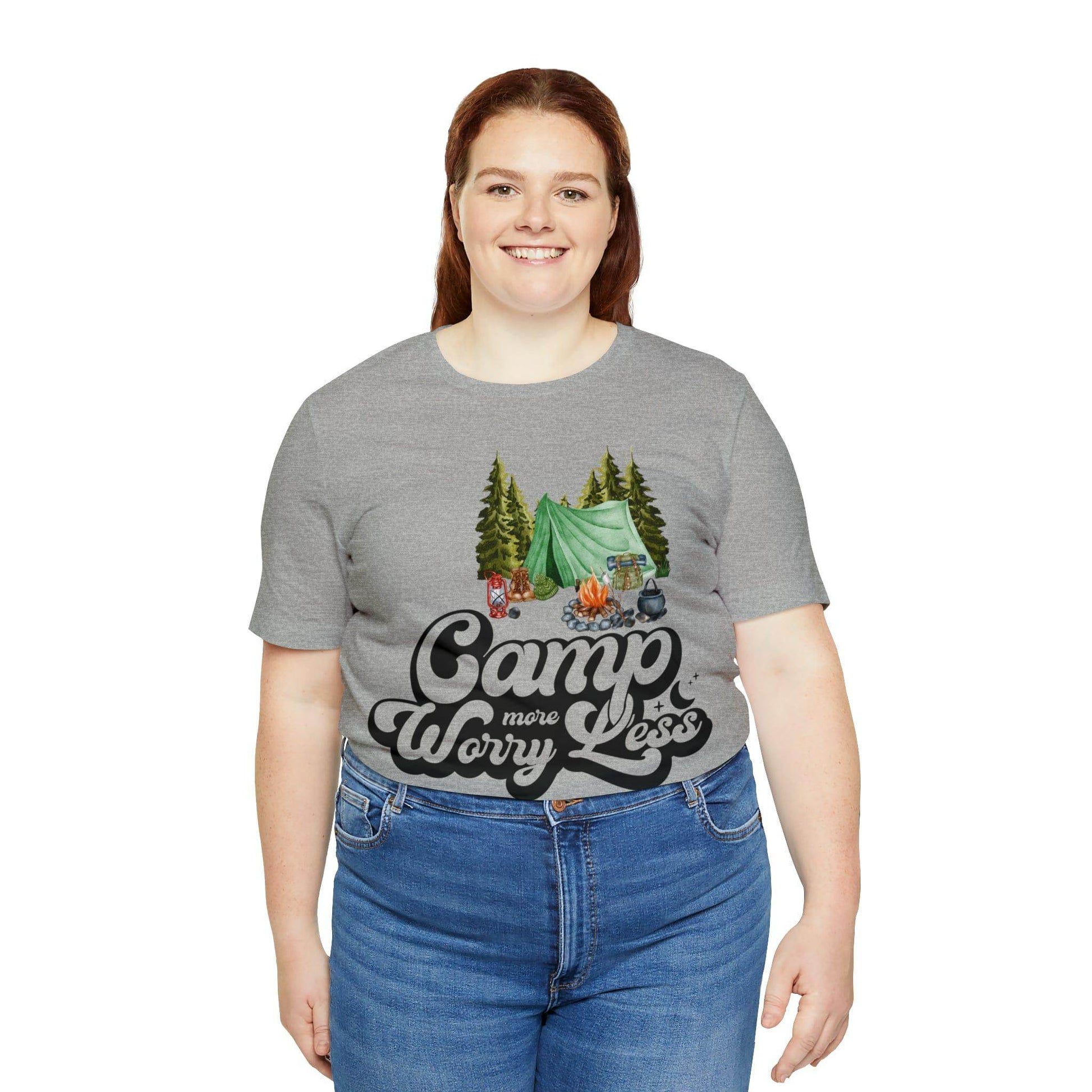 Camp More Worry Less Shirt, Outdoor adventure clothing, Nature-inspired shirts, Hiking apparel, Outdoor enthusiasts gift, Adventure-themed attire - Giftsmojo