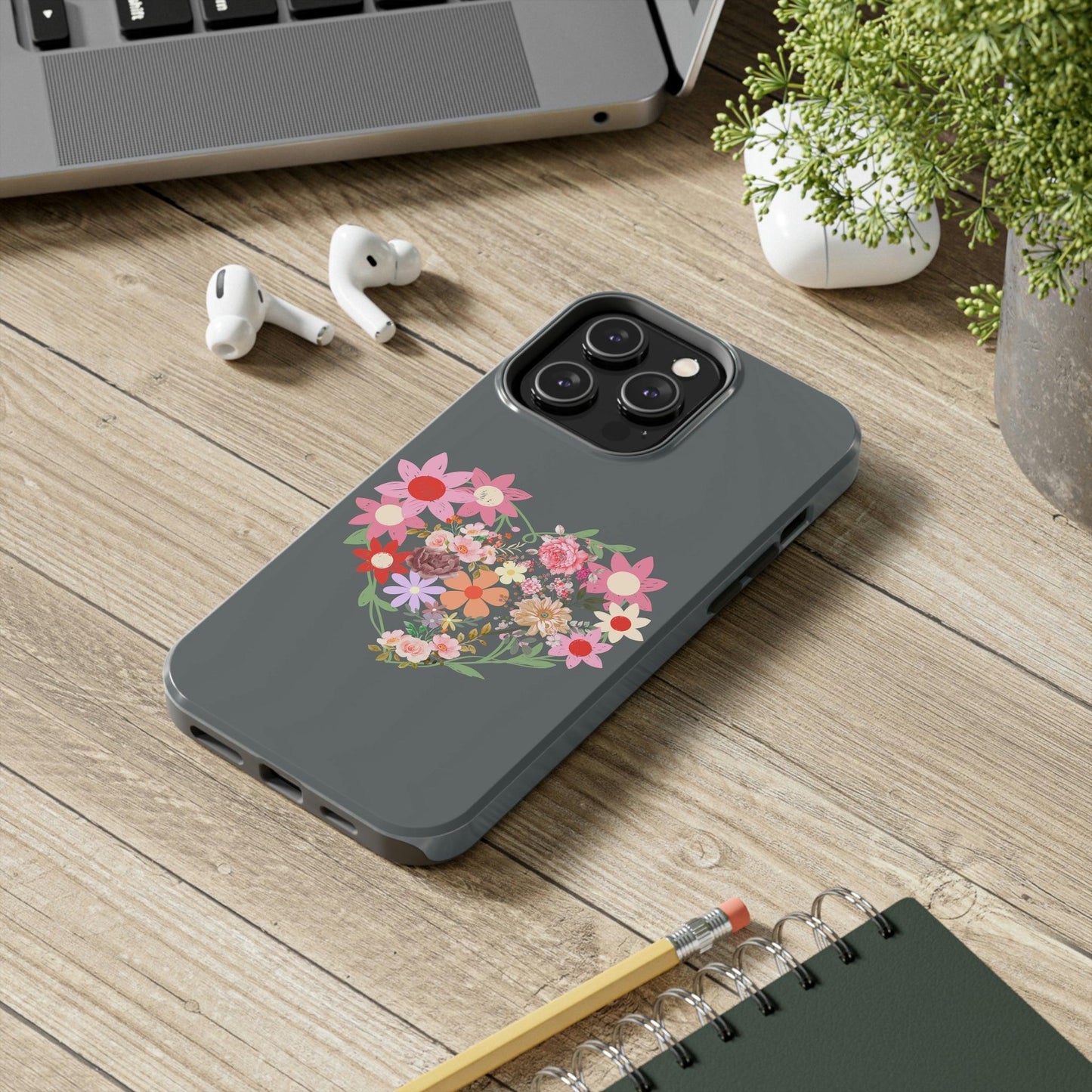 Floral Heart phone case, Tough Phone Cases, Mom Phone Case fit for iPhone 14 Pro, 13, 12, 11 Pro Max, Xr, Xs, 8+, 7, And Samsung S